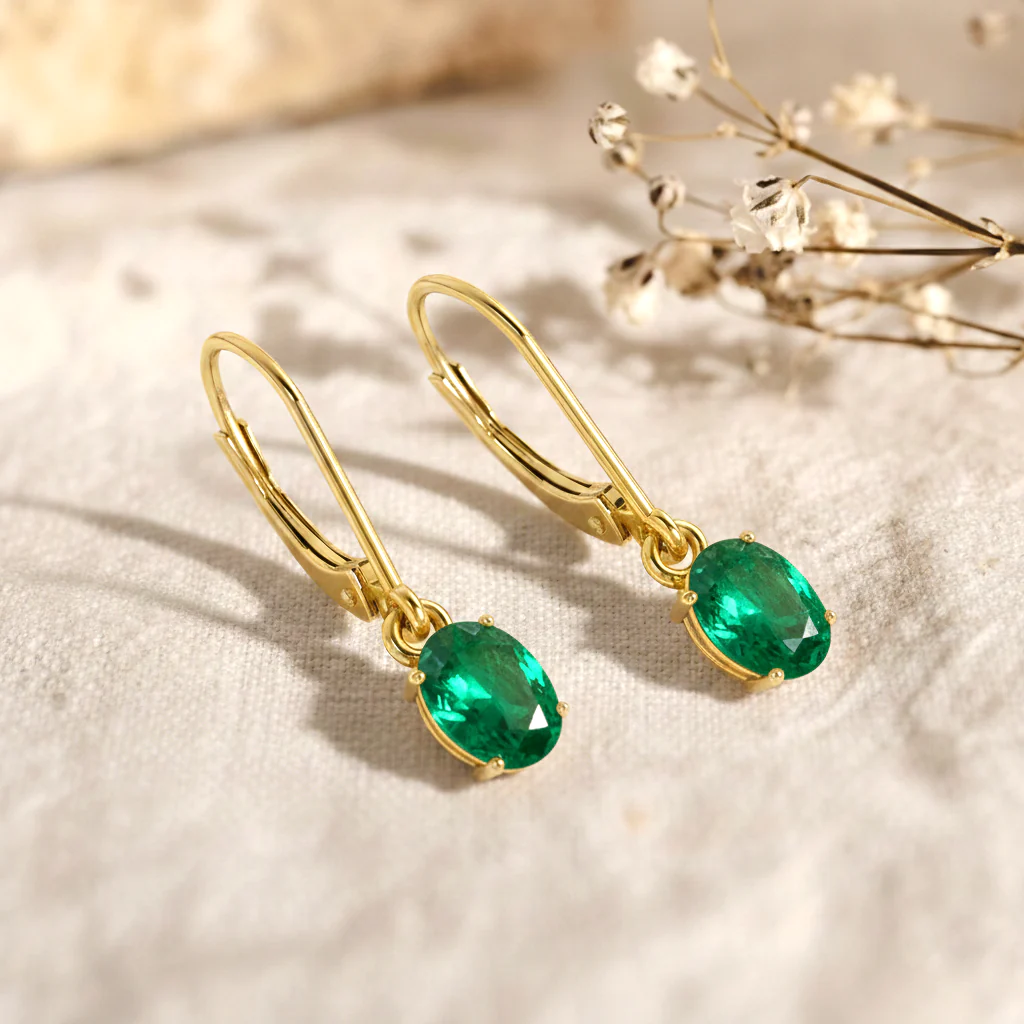Emerald Oval Dangle Earring in 925 Sterling Silver 8X6 MM 2.4ct - Image 10