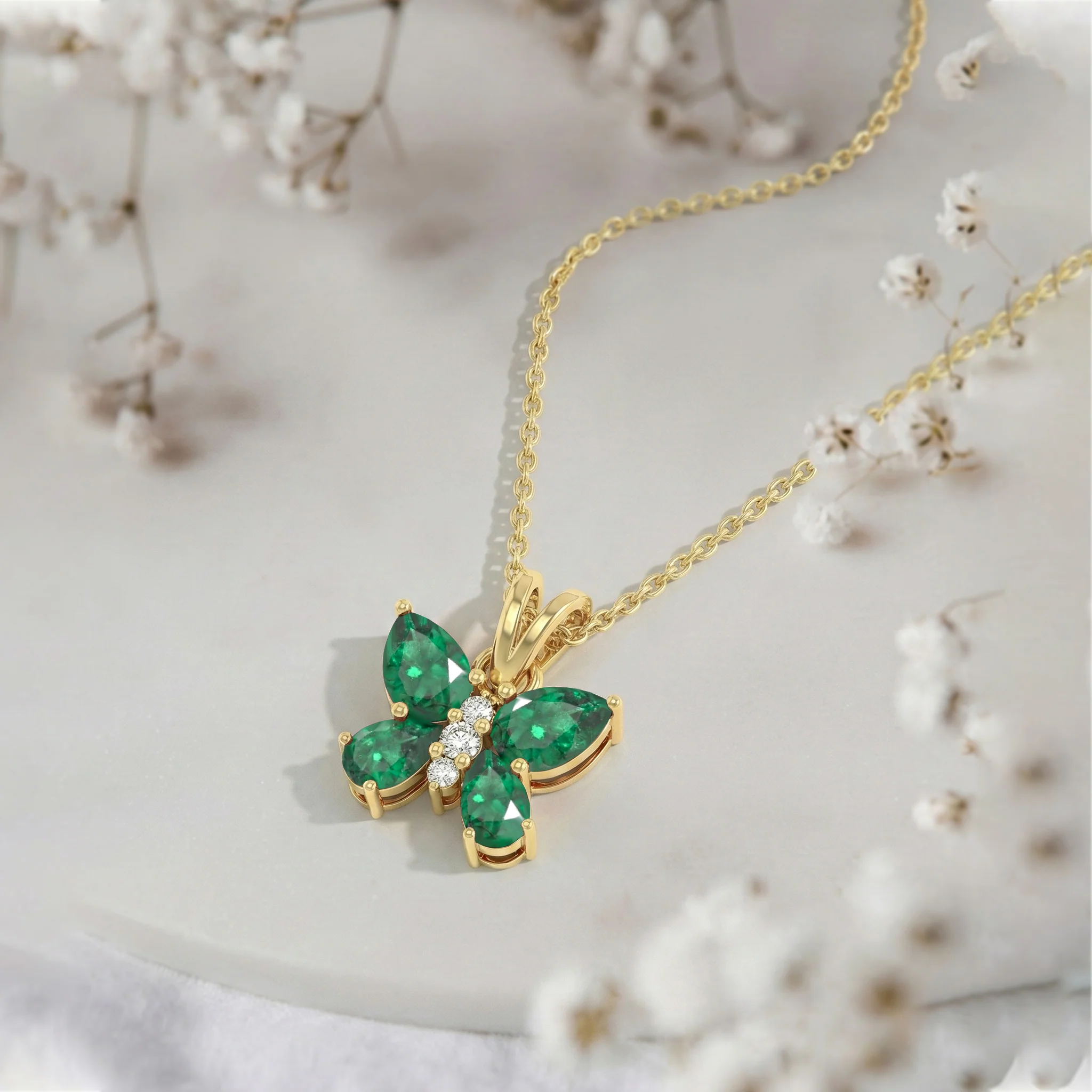 Emerald Pear Butterfly Pendant Necklace in 925 Sterling Silver 2ct - Image 12