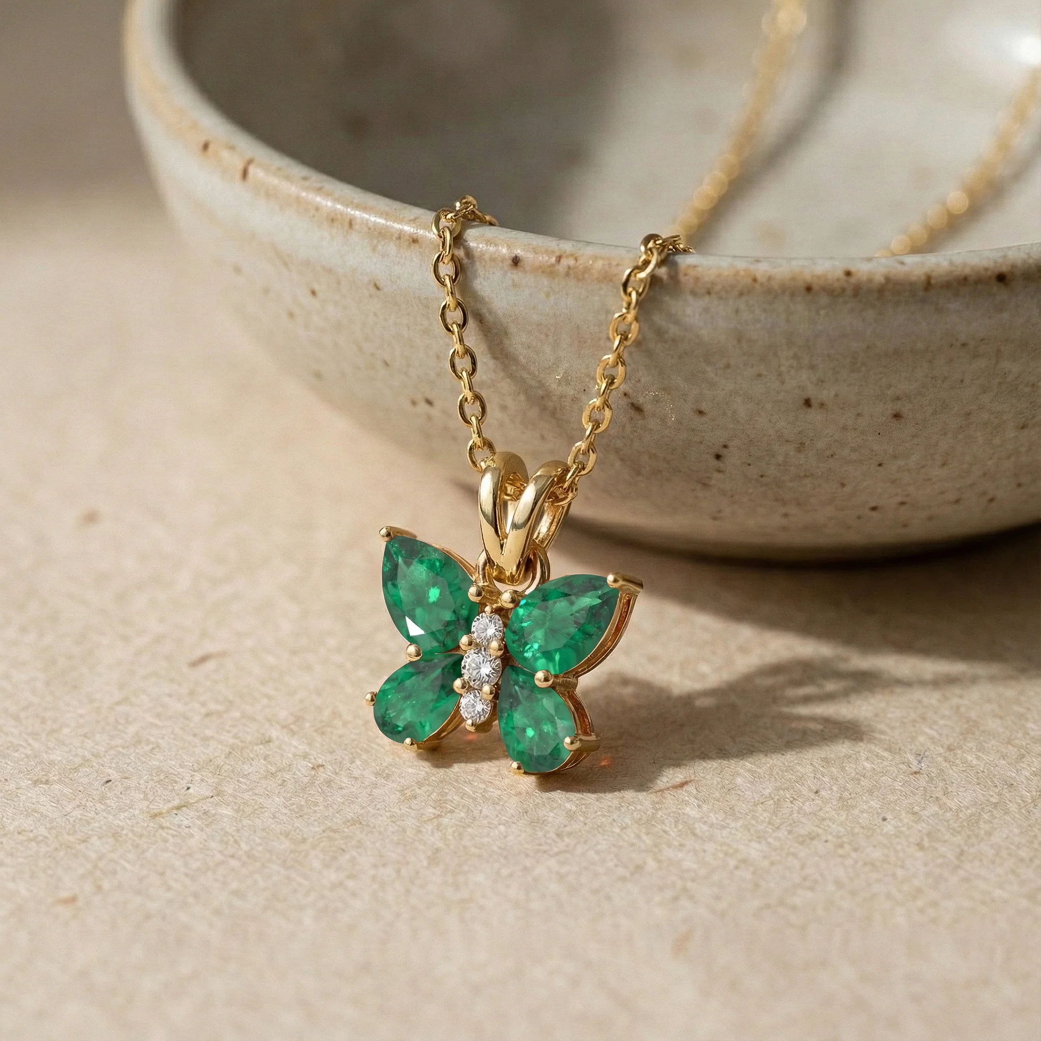 Emerald Pear Butterfly Pendant Necklace in 925 Sterling Silver 2ct - Image 14