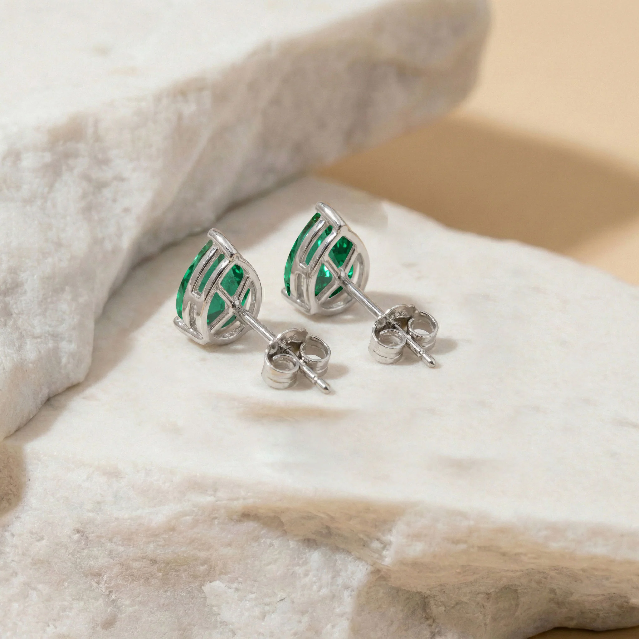 Emerald Pear Solitaire Stud Earring in 925 Sterling Silver 10X8 MM 5.35ct - Image 4