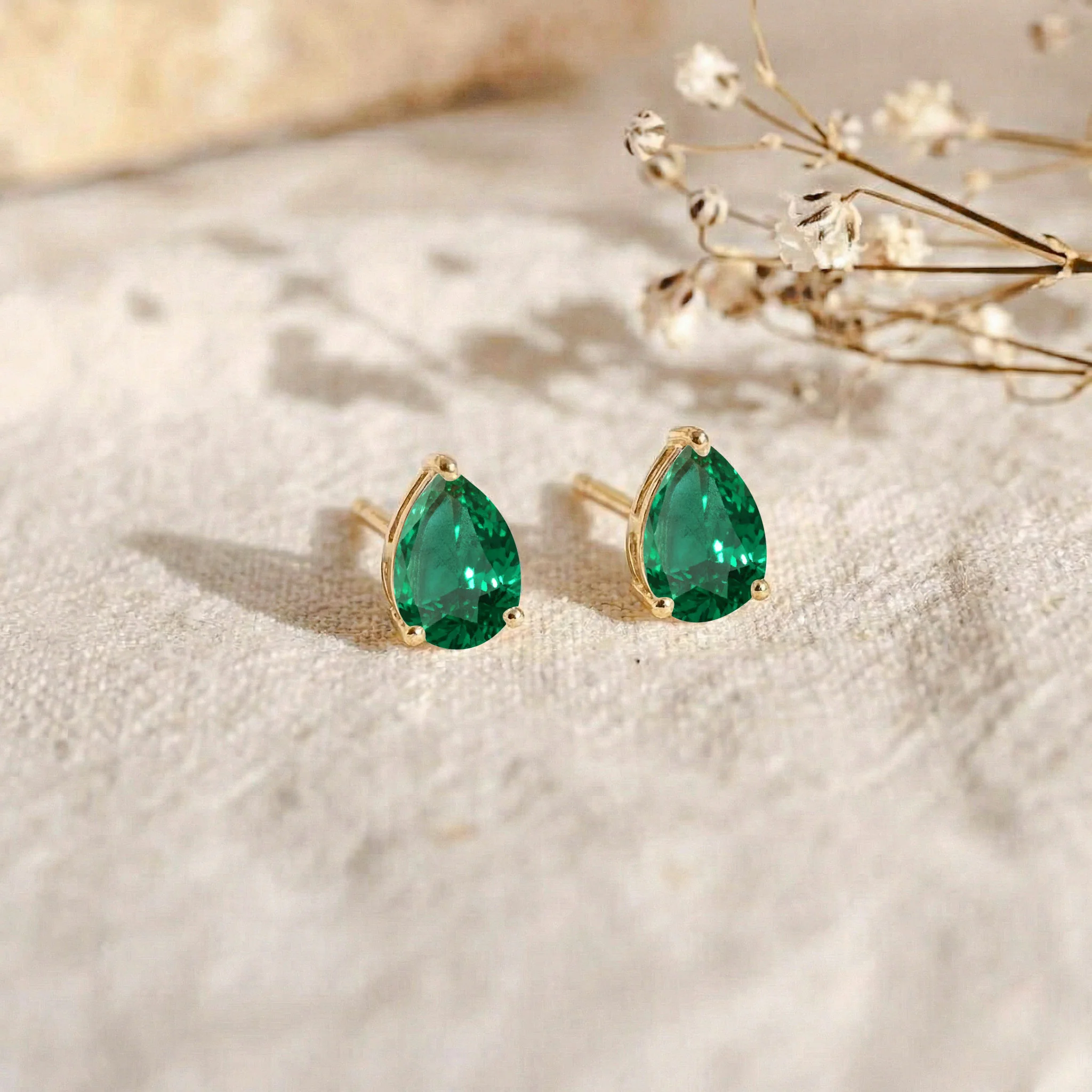 Emerald Pear Solitaire Stud Earring in 925 Sterling Silver 10X8 MM 5.35ct - Image 9