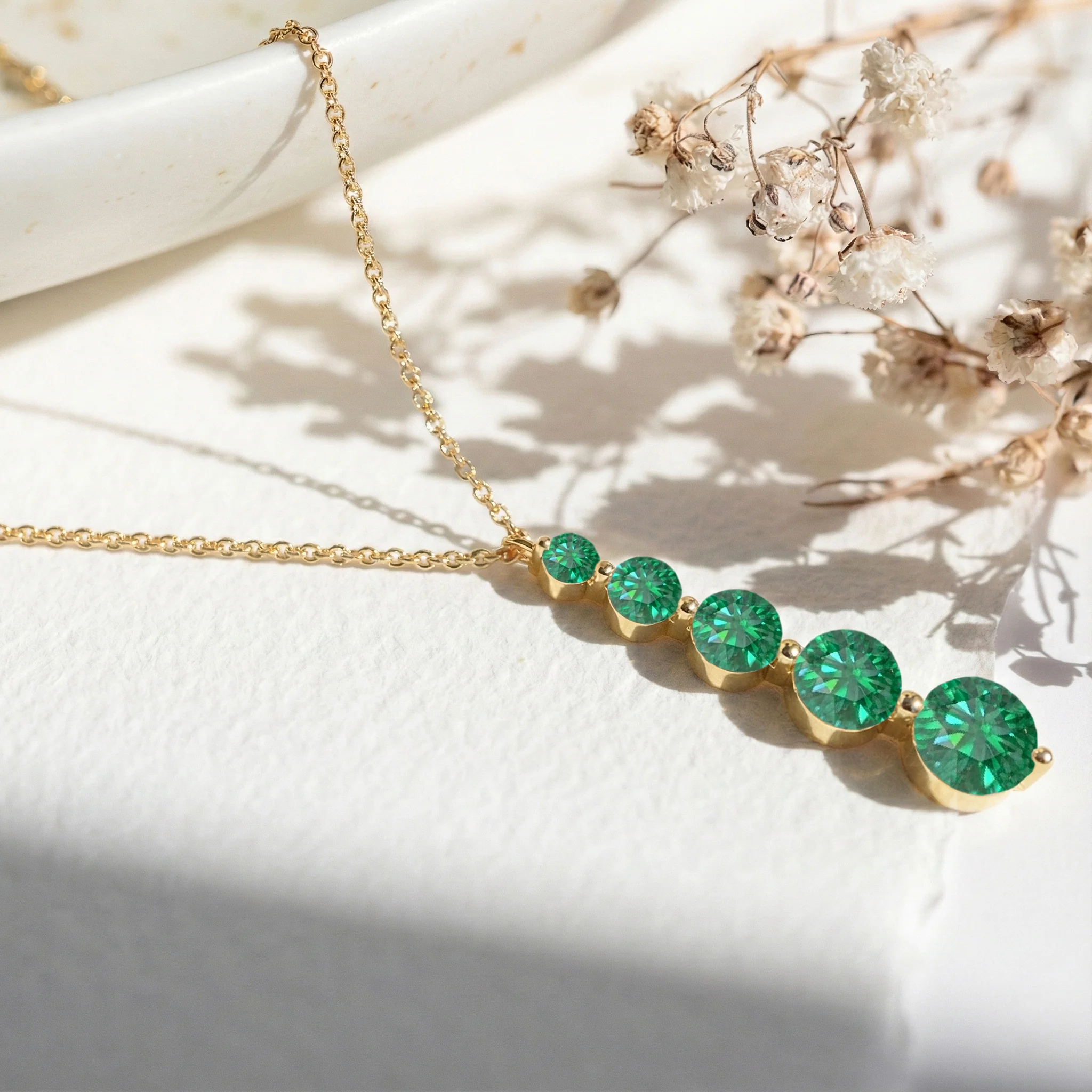 Emerald Round 5 Stone Bar Pendant Necklace in 925 Sterling Silver 3.90ct - Image 10