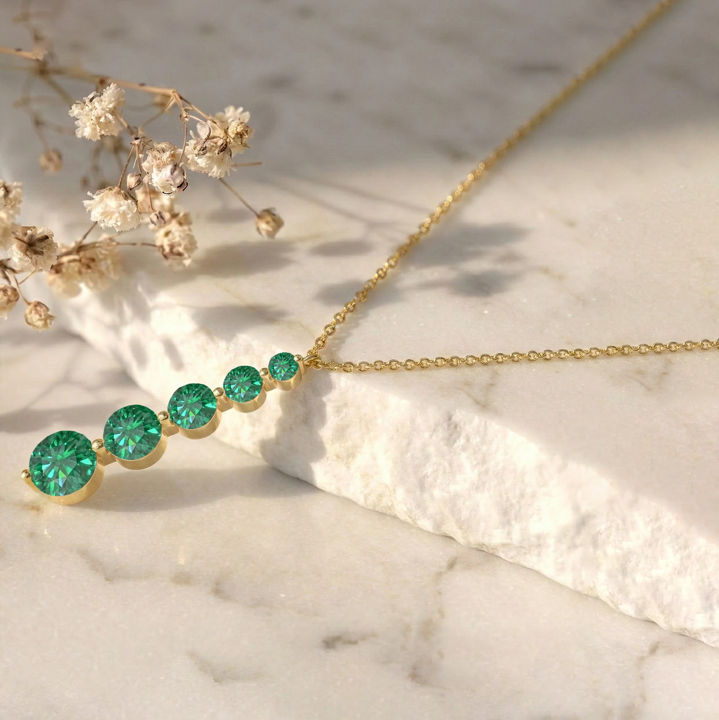 Emerald Round 5 Stone Bar Pendant Necklace in 925 Sterling Silver 3.90ct - Image 11