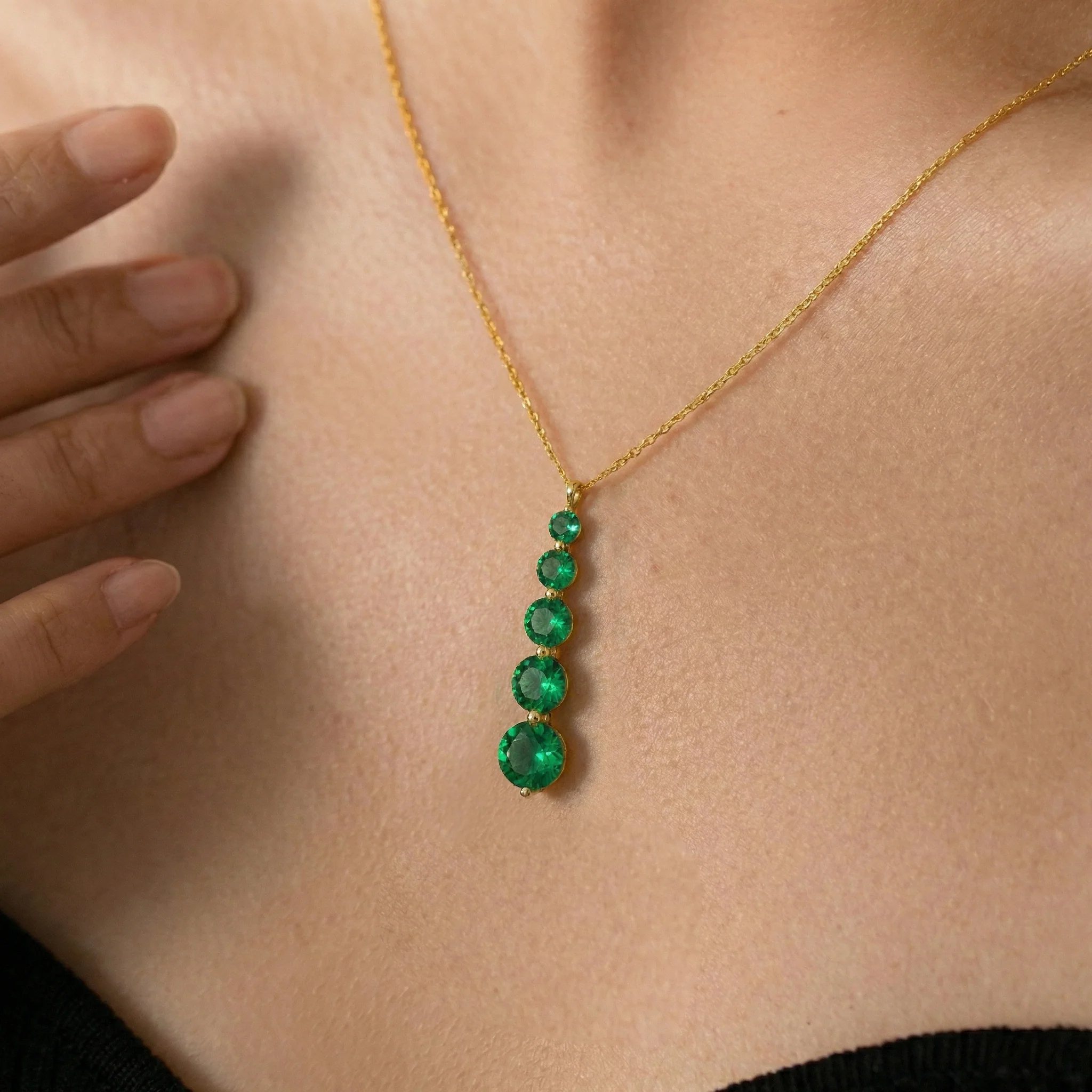 Emerald Round 5 Stone Bar Pendant Necklace in 925 Sterling Silver 3.90ct - Image 12