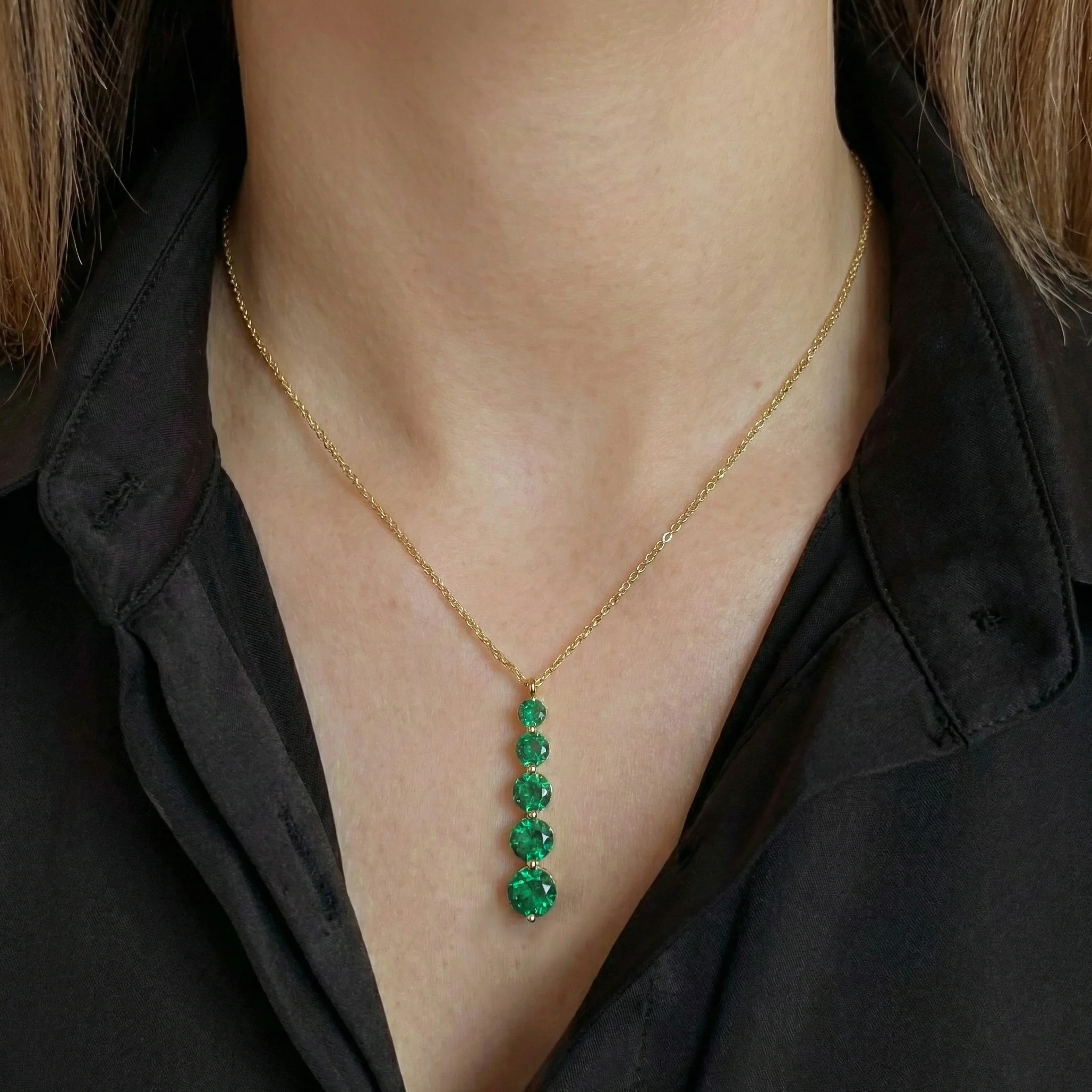 Emerald Round 5 Stone Bar Pendant Necklace in 925 Sterling Silver 3.90ct - Image 13