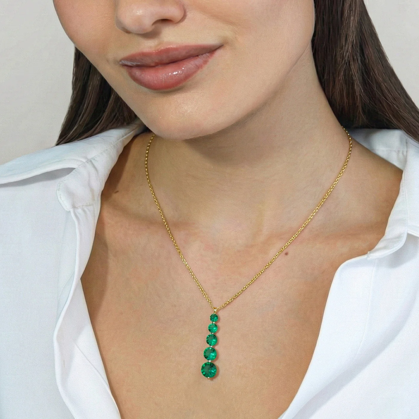 Emerald Round 5 Stone Bar Pendant Necklace in 925 Sterling Silver 3.90ct - Image 14