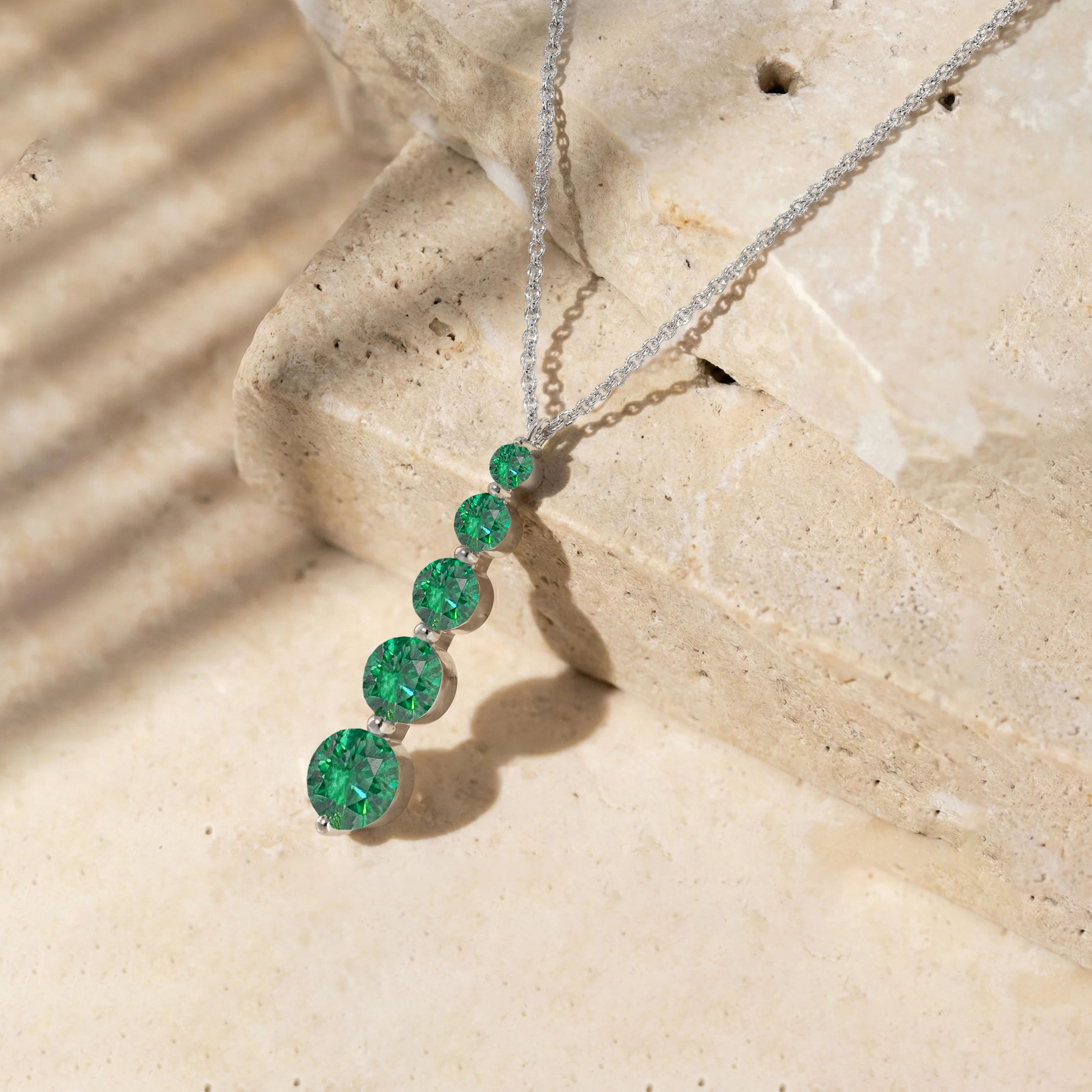 Emerald Round 5 Stone Bar Pendant Necklace in 925 Sterling Silver 3.90ct - Image 3