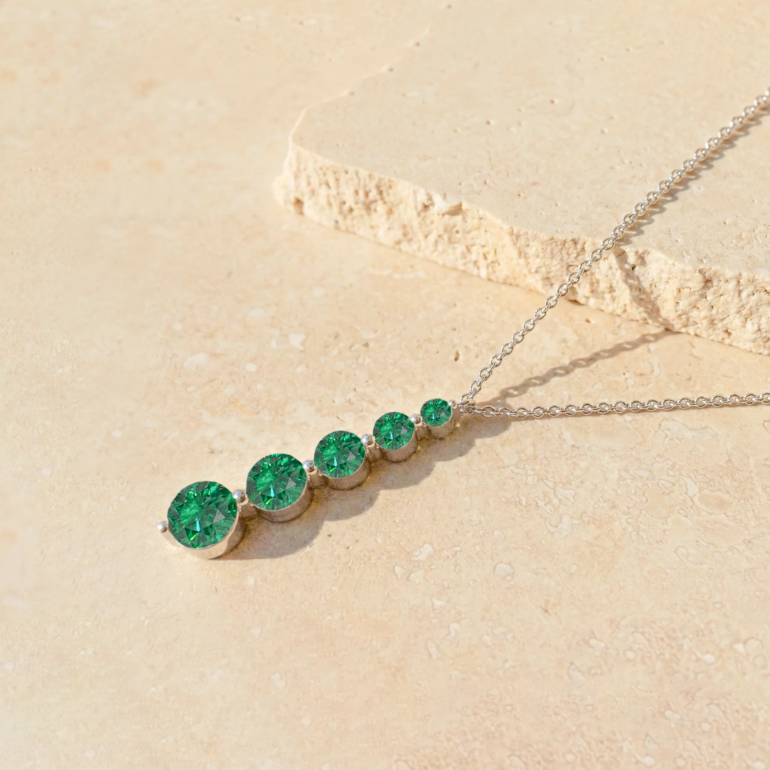 Emerald Round 5 Stone Bar Pendant Necklace in 925 Sterling Silver 3.90ct - Image 4