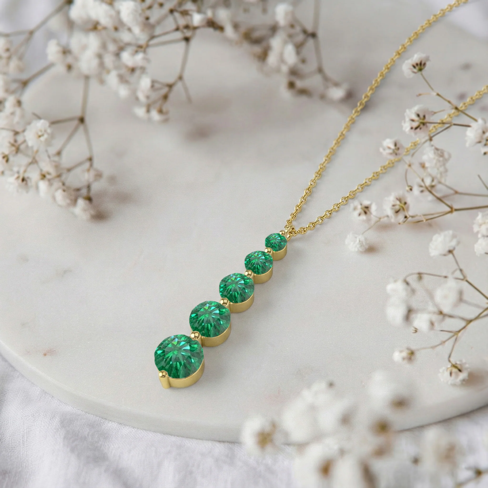 Emerald Round 5 Stone Bar Pendant Necklace in 925 Sterling Silver 3.90ct - Image 9