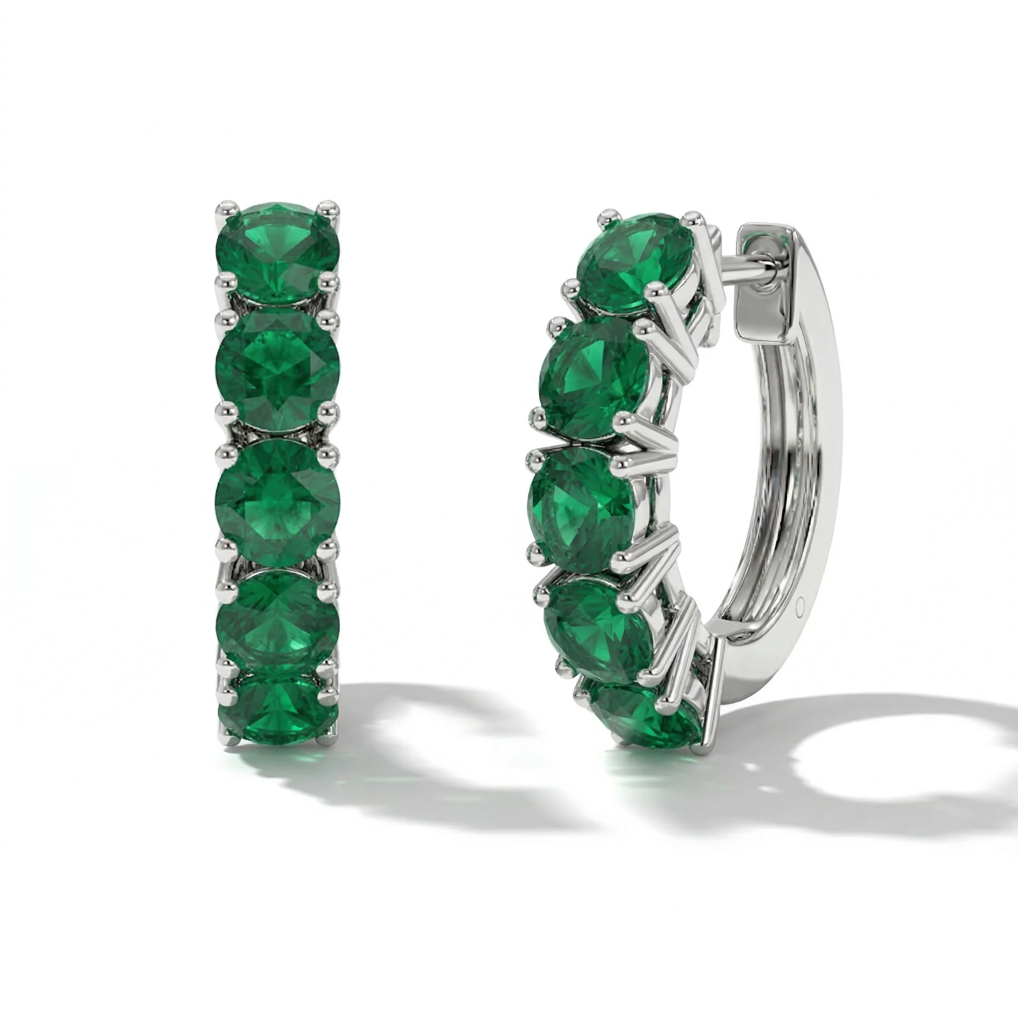 Emerald Round Hoop Earrings in 925 Sterling Silver 3MM 3ct