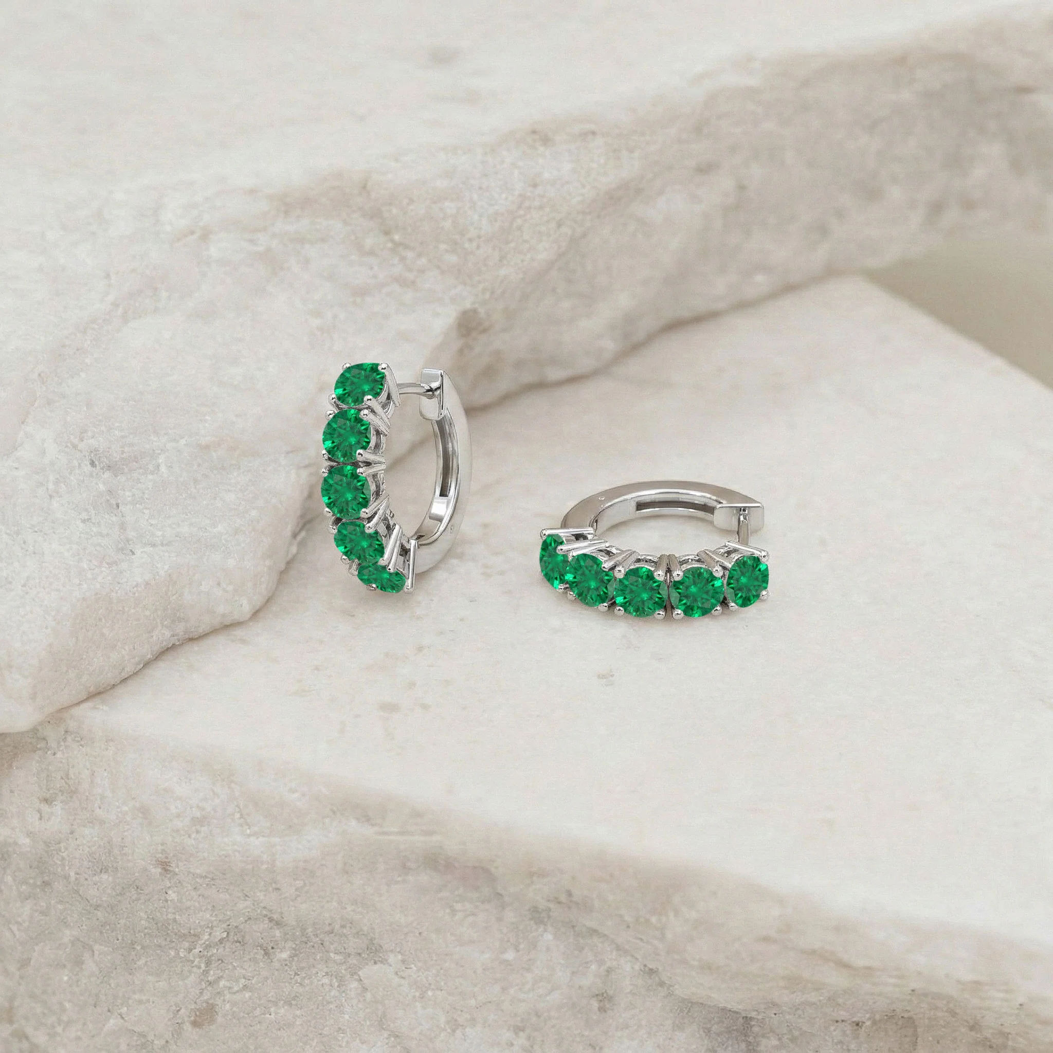Emerald Round Hoop Earrings in 925 Sterling Silver 3MM 3ct - Image 4
