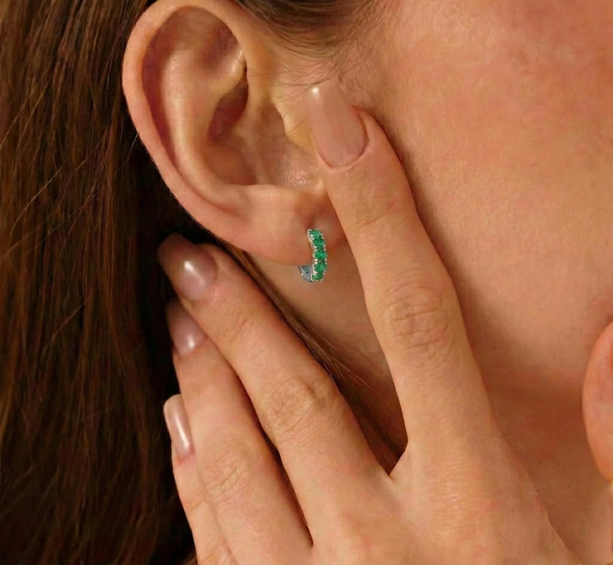 Emerald Round Hoop Earrings in 925 Sterling Silver 3MM 3ct - Image 5