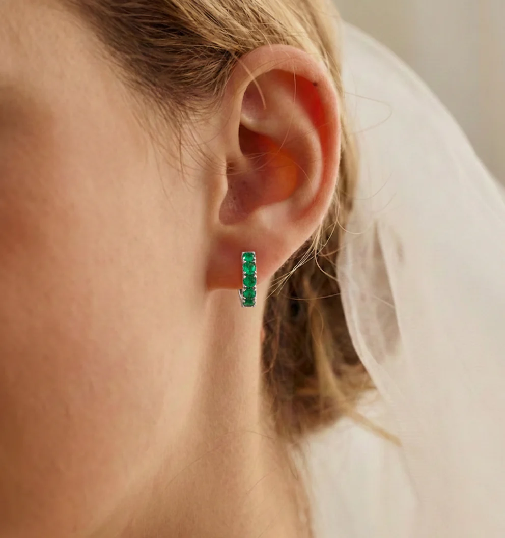Emerald Round Hoop Earrings in 925 Sterling Silver 3MM 3ct - Image 6