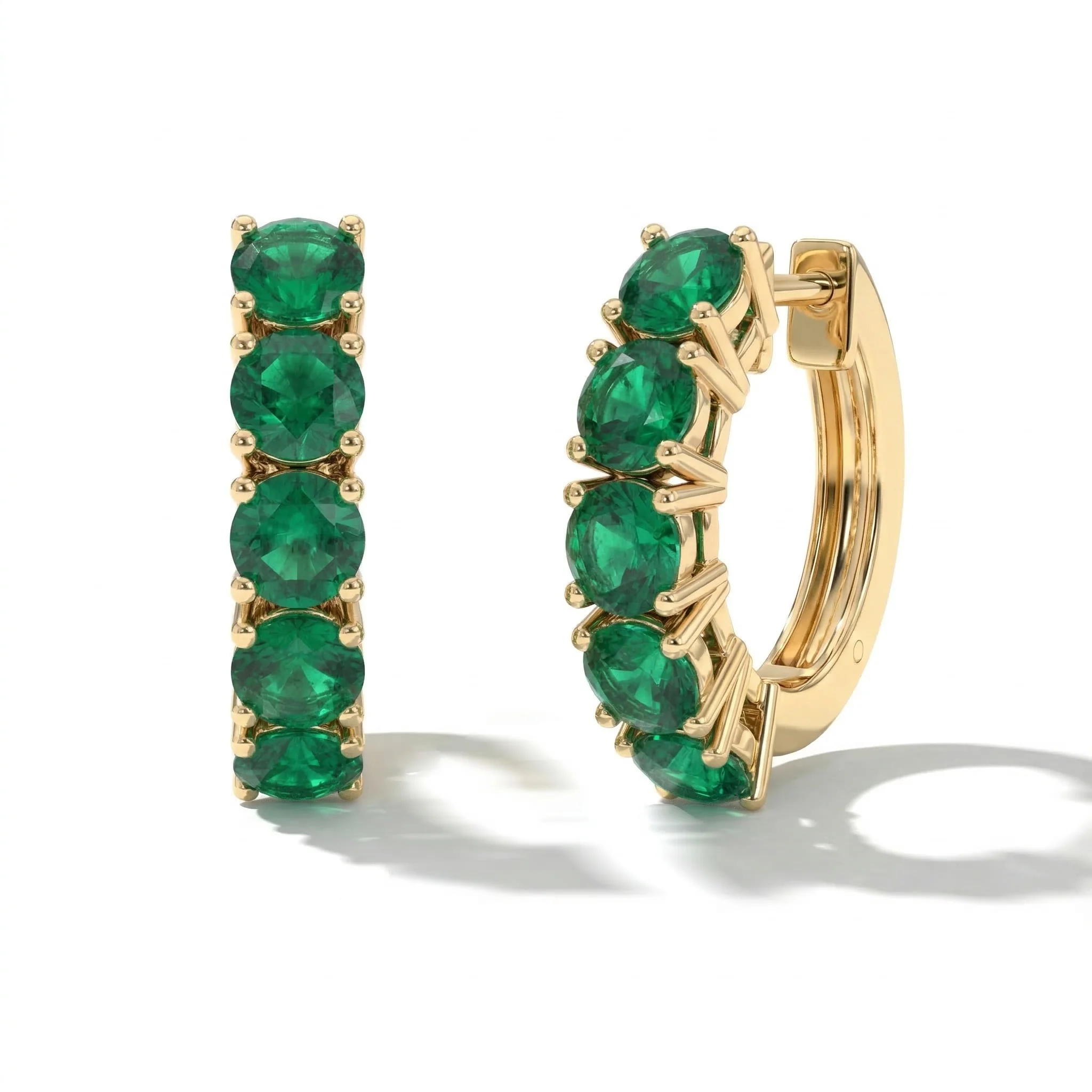 Emerald Round Hoop Earrings in 925 Sterling Silver 3MM 3ct - Image 8
