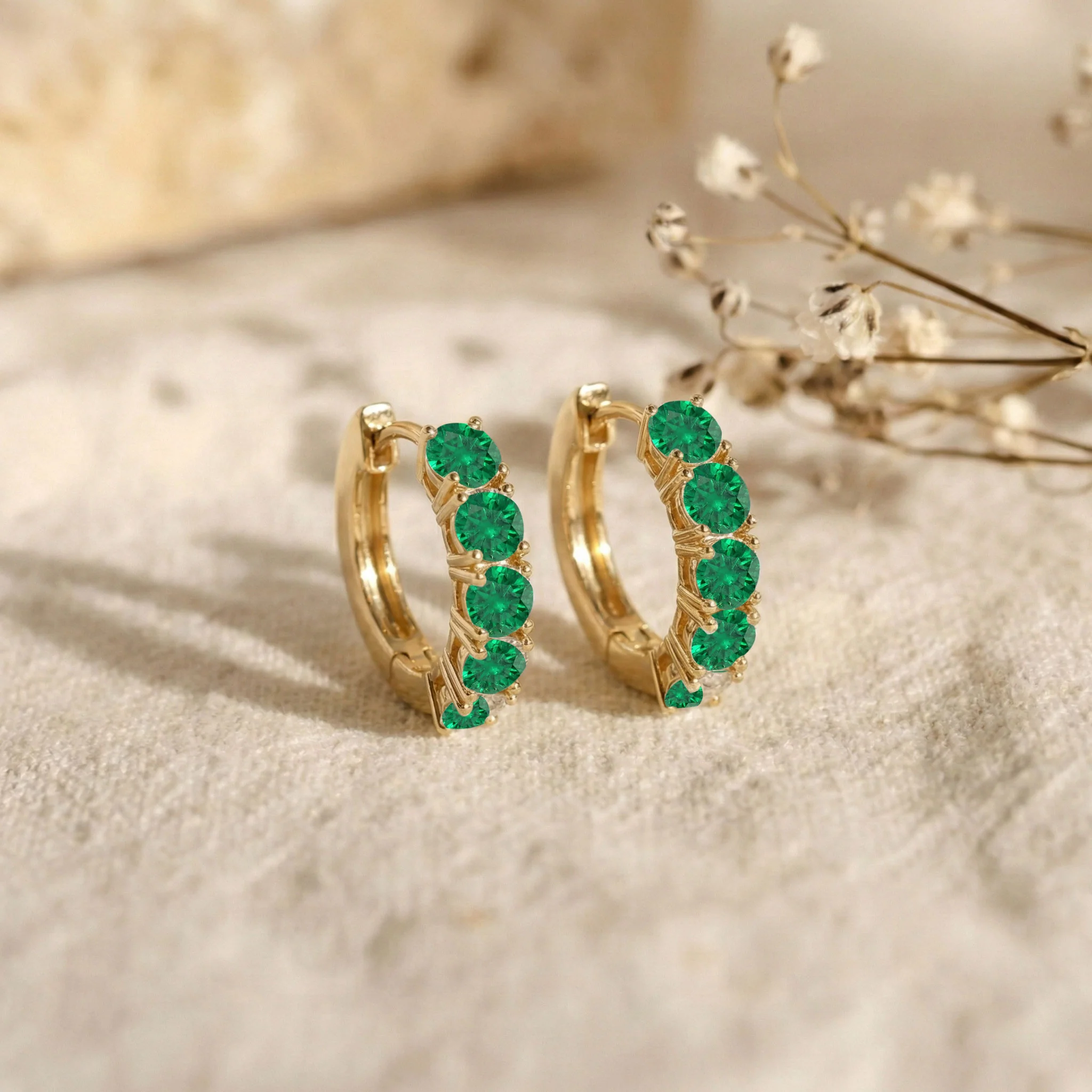 Emerald Round Hoop Earrings in 925 Sterling Silver 3MM 3ct - Image 9