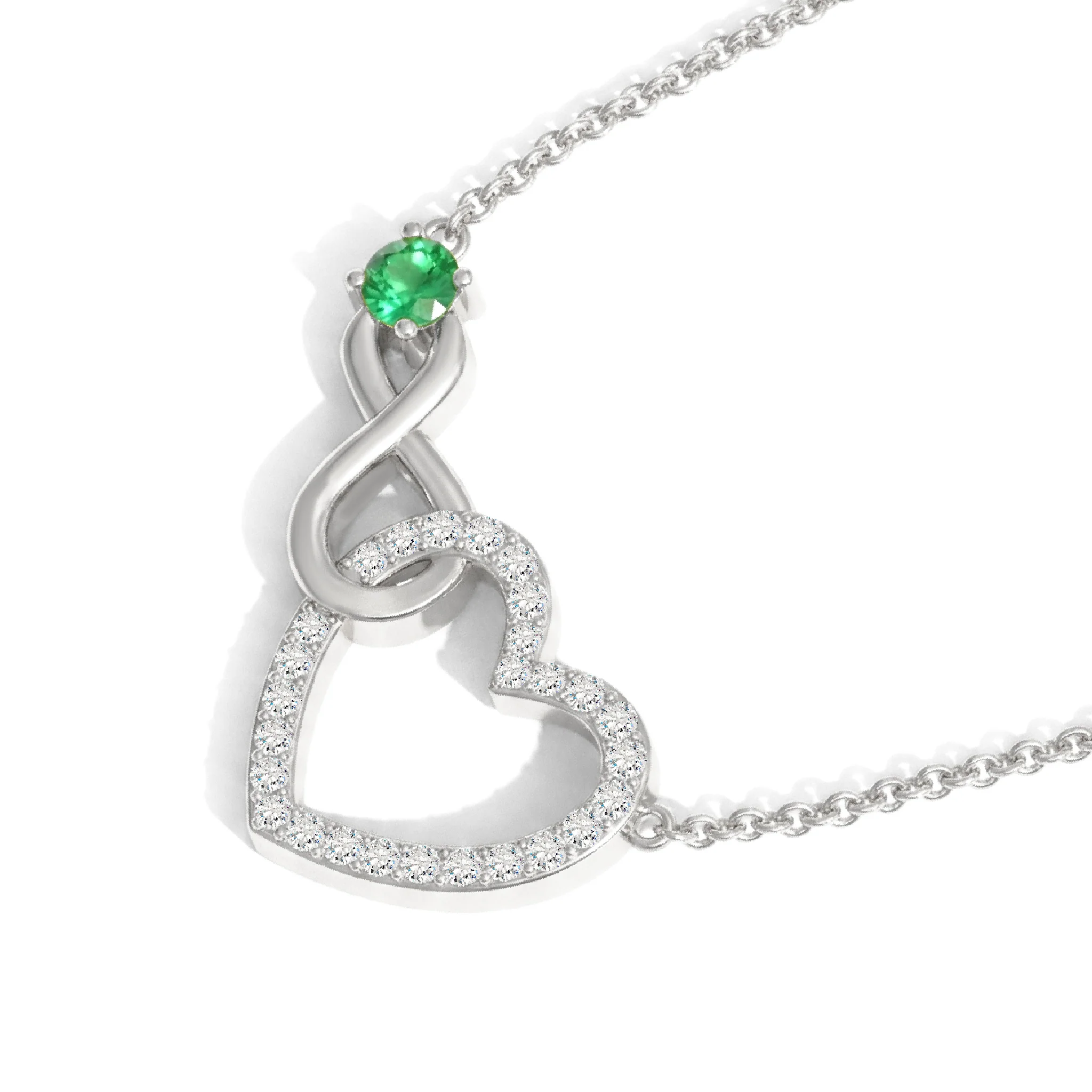 Emerald Round Infinity Heart Pendant Necklace in 925 Sterling Silver 0.45ct