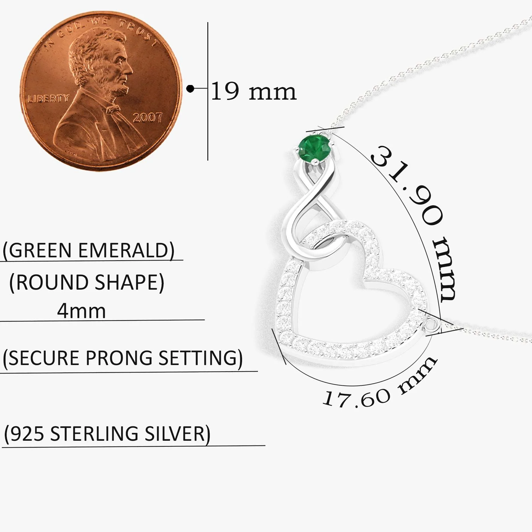 Emerald Round Infinity Heart Pendant Necklace in 925 Sterling Silver - Image 8