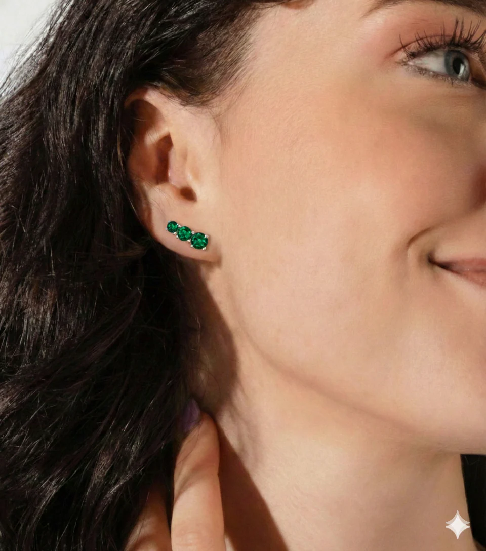 Emerald Round Stud Earring in 925 Sterling Silver 5X4X3MM 1.40 ct. - Image 12