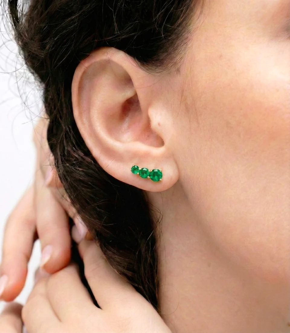 Emerald Round Stud Earring in 925 Sterling Silver 5X4X3MM 1.40 ct. - Image 13