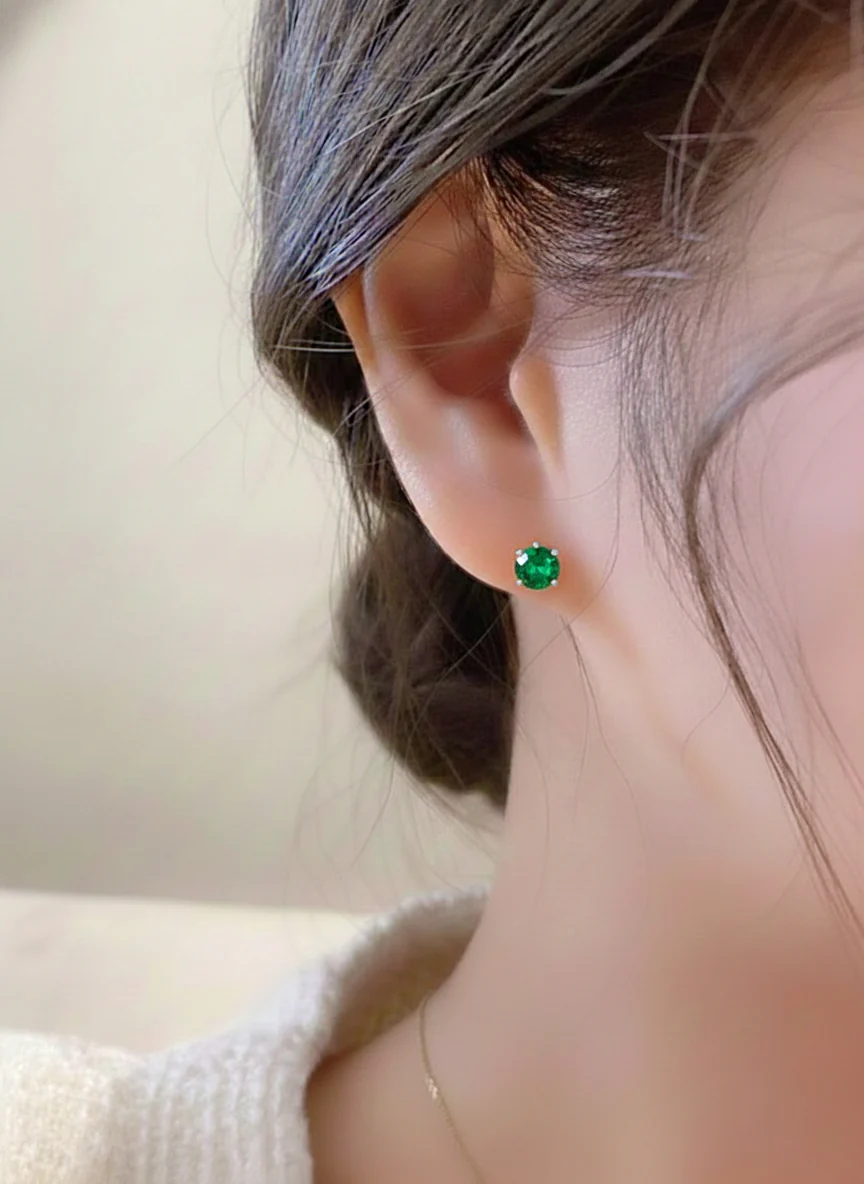 Emerald Round Stud Earrings in 925 Sterling Silver 5.15ct - Image 10
