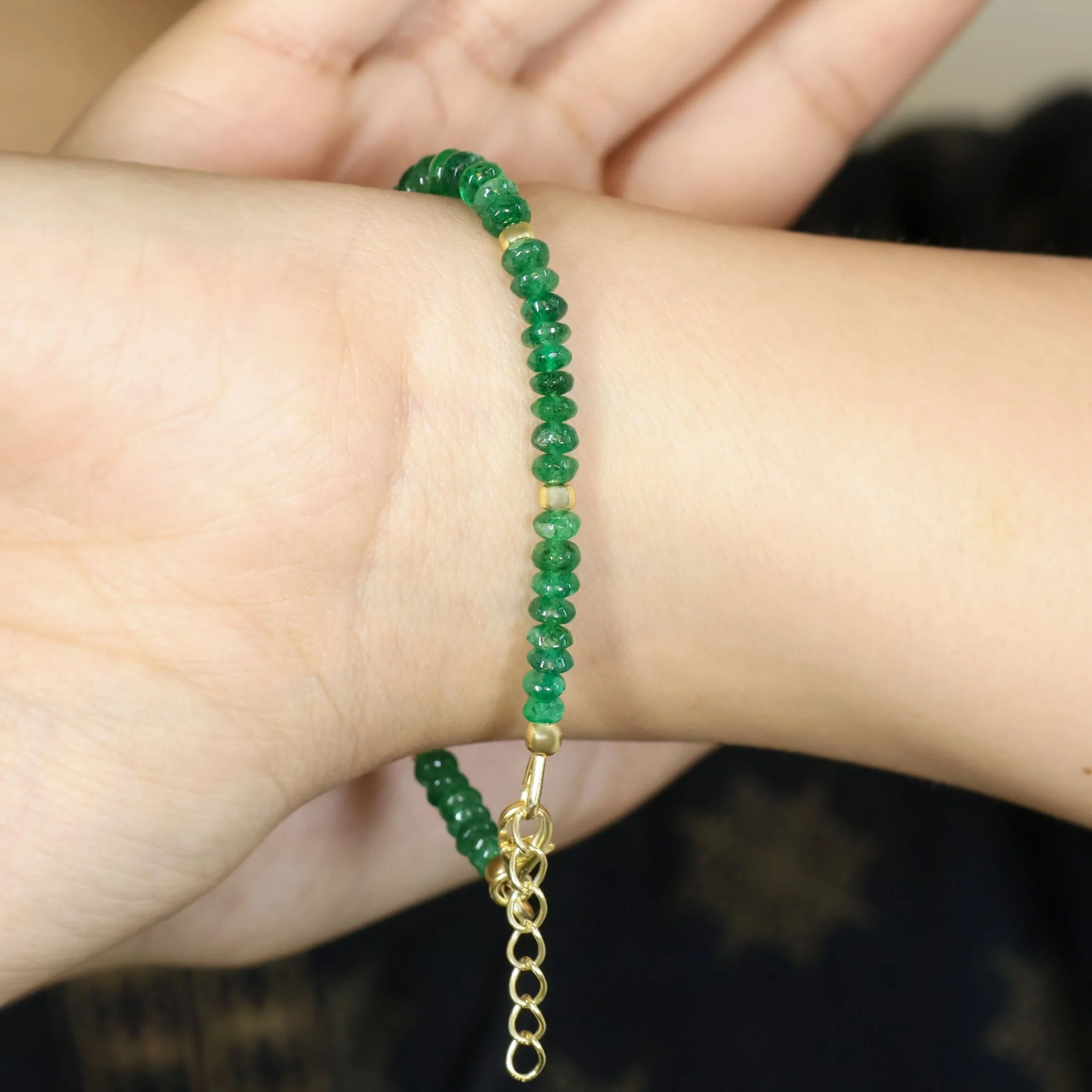 Emerald Smooth Beads Bracelet Size 6 to 8 Inch For Women - Image 3