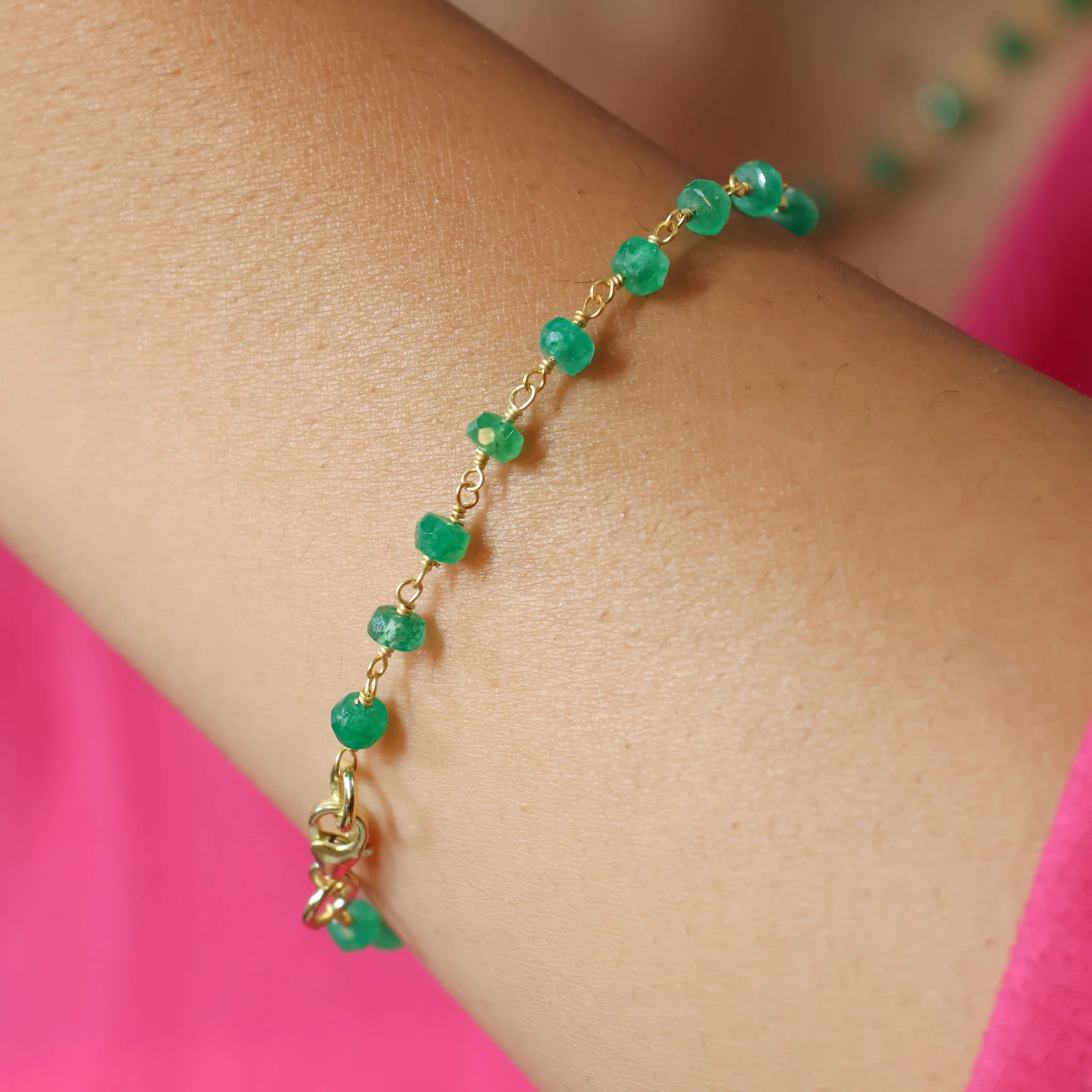 Emerald Smooth Beads Chain Bracelet Gift For Her - Image 2