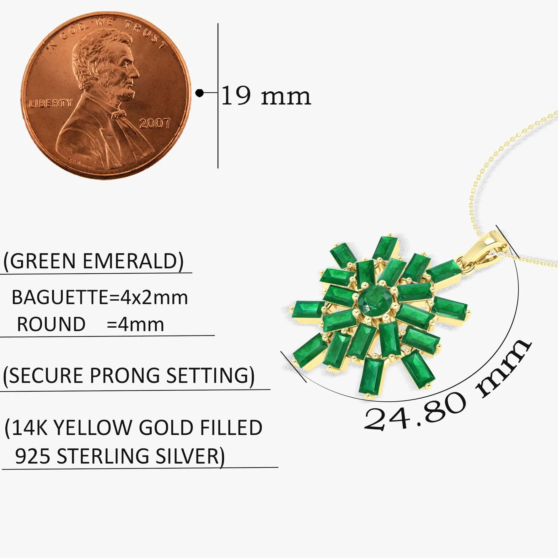 Emerald Snowflake Pendant Necklace in 925 Sterling Silver 6.5ct - Image 8