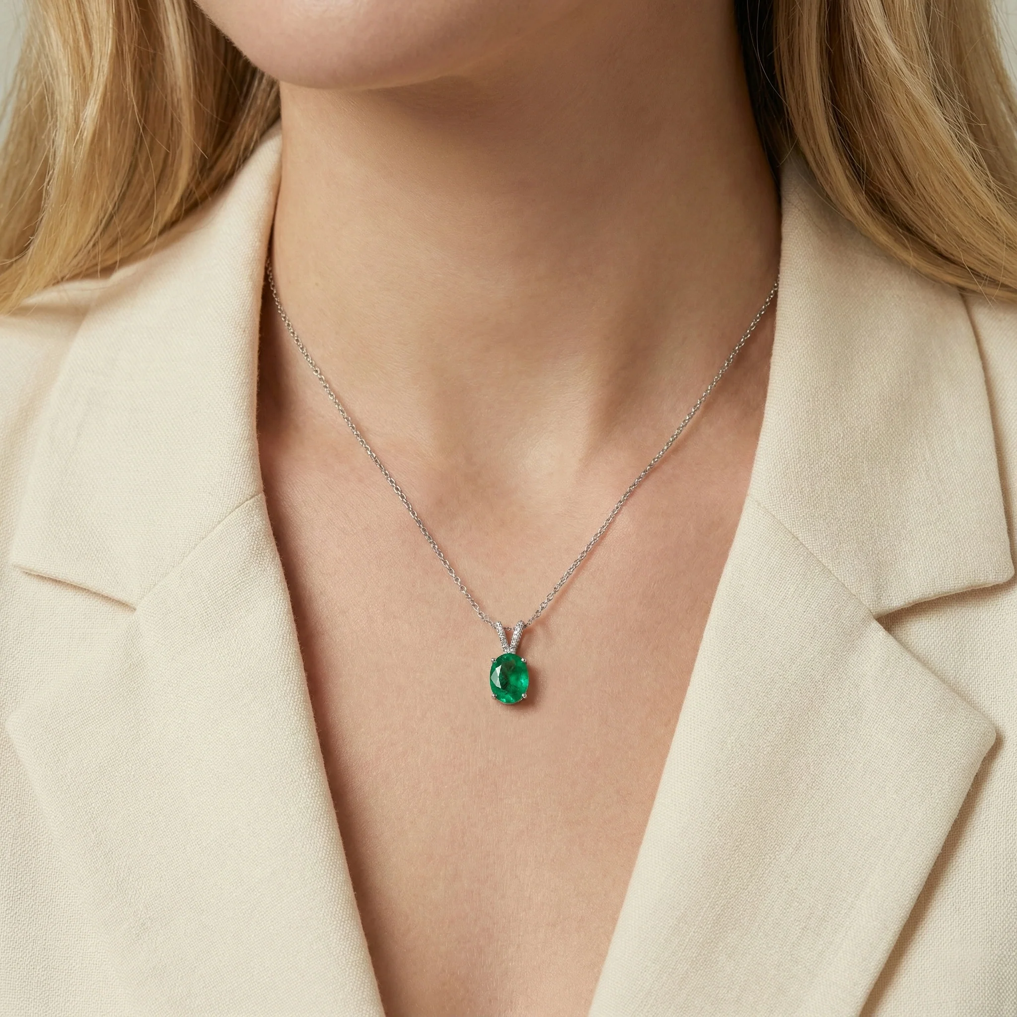 Emerald Solitaire Pendant Necklace in 925 Sterling Silver 1.2ct - Image 5