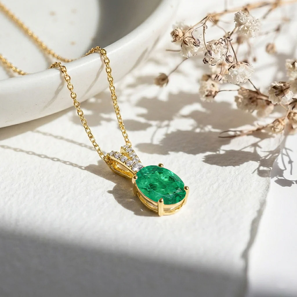 Emerald Solitaire Pendant Necklace in 925 Sterling Silver 1.2ct - Image 9