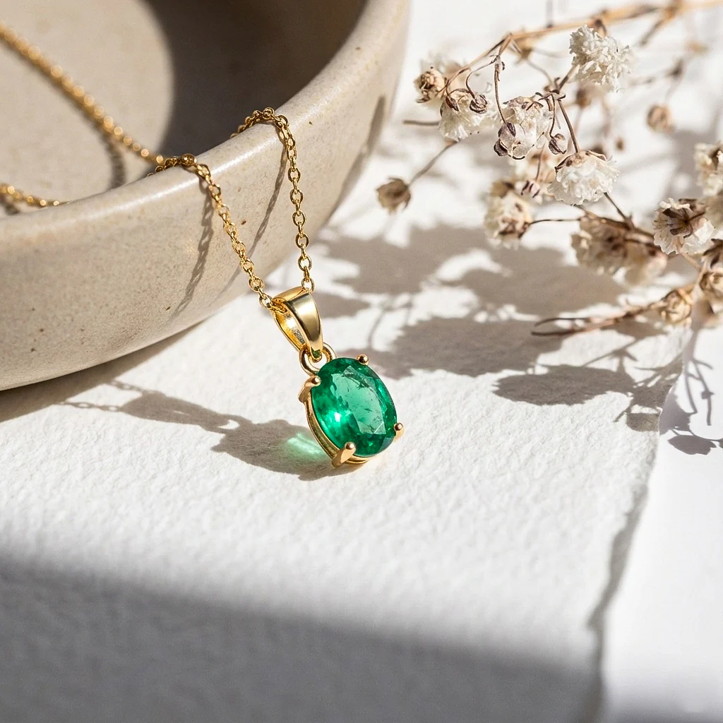 Emerald Solitaire Pendant Necklace in 925 Sterling Silver 9x7 MM 1.4ct - Image 12