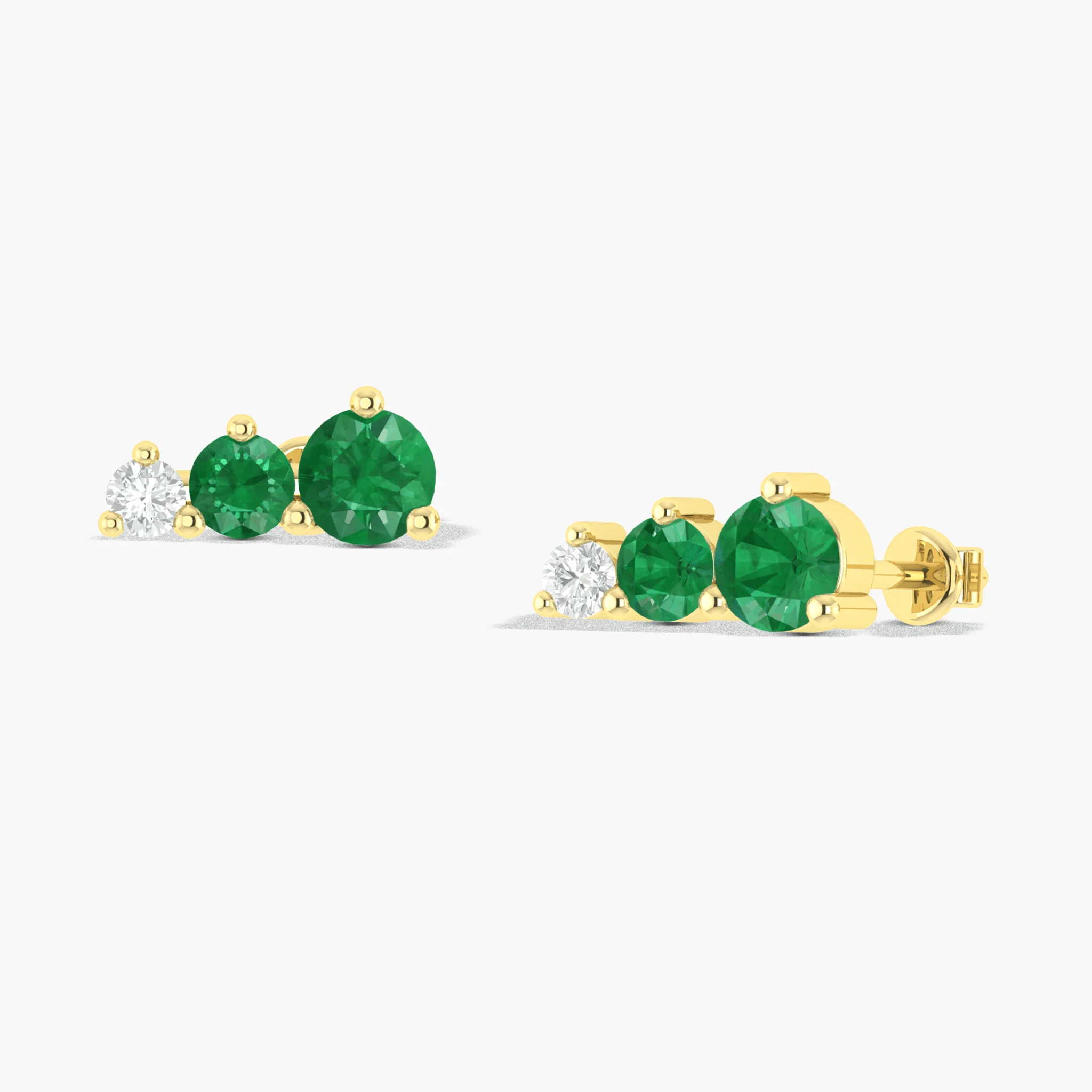 Emerald Three Round Gemstone Stud Earring