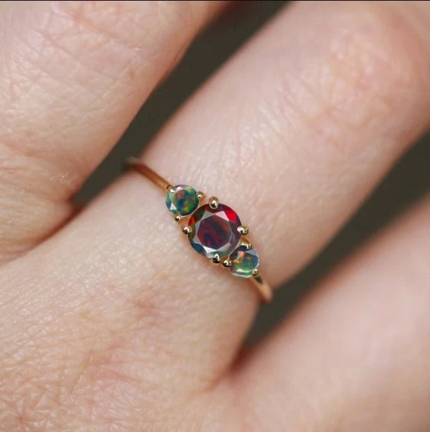 Ethiopian Black Opal Three Stone Engagement Ring in Sterling Silver - Image 2