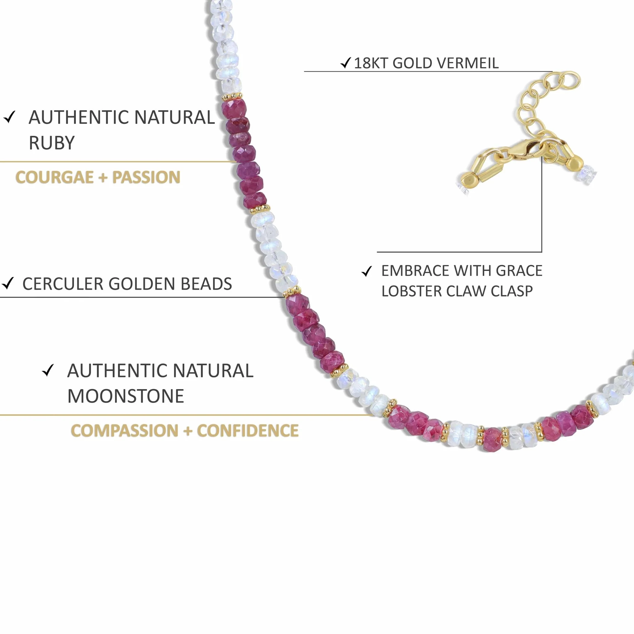Faceted Beads Natural Ruby and Moonstone Beaded Necklace - Image 4