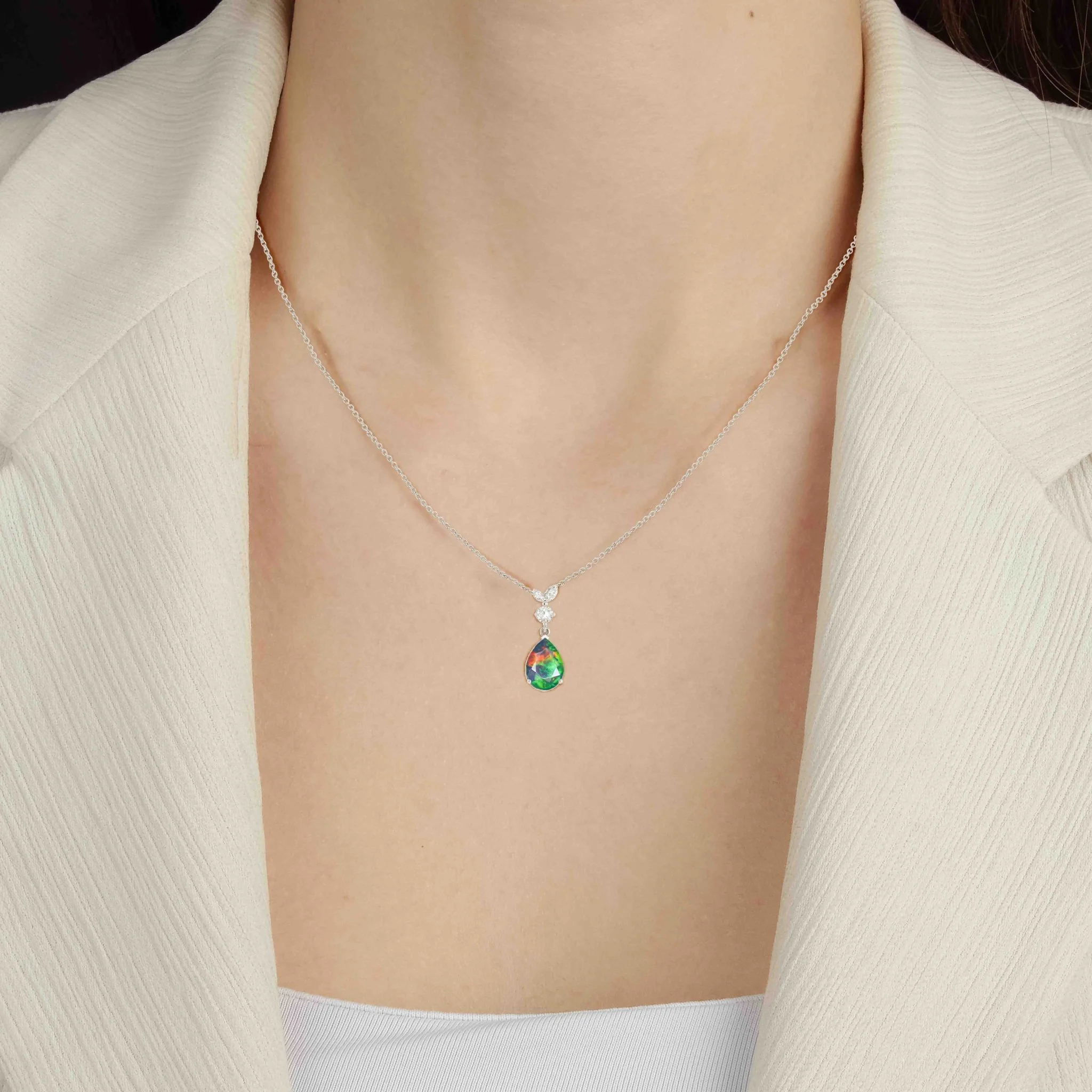 Fire Black Opal Pear Gemstone Pendant - Image 5