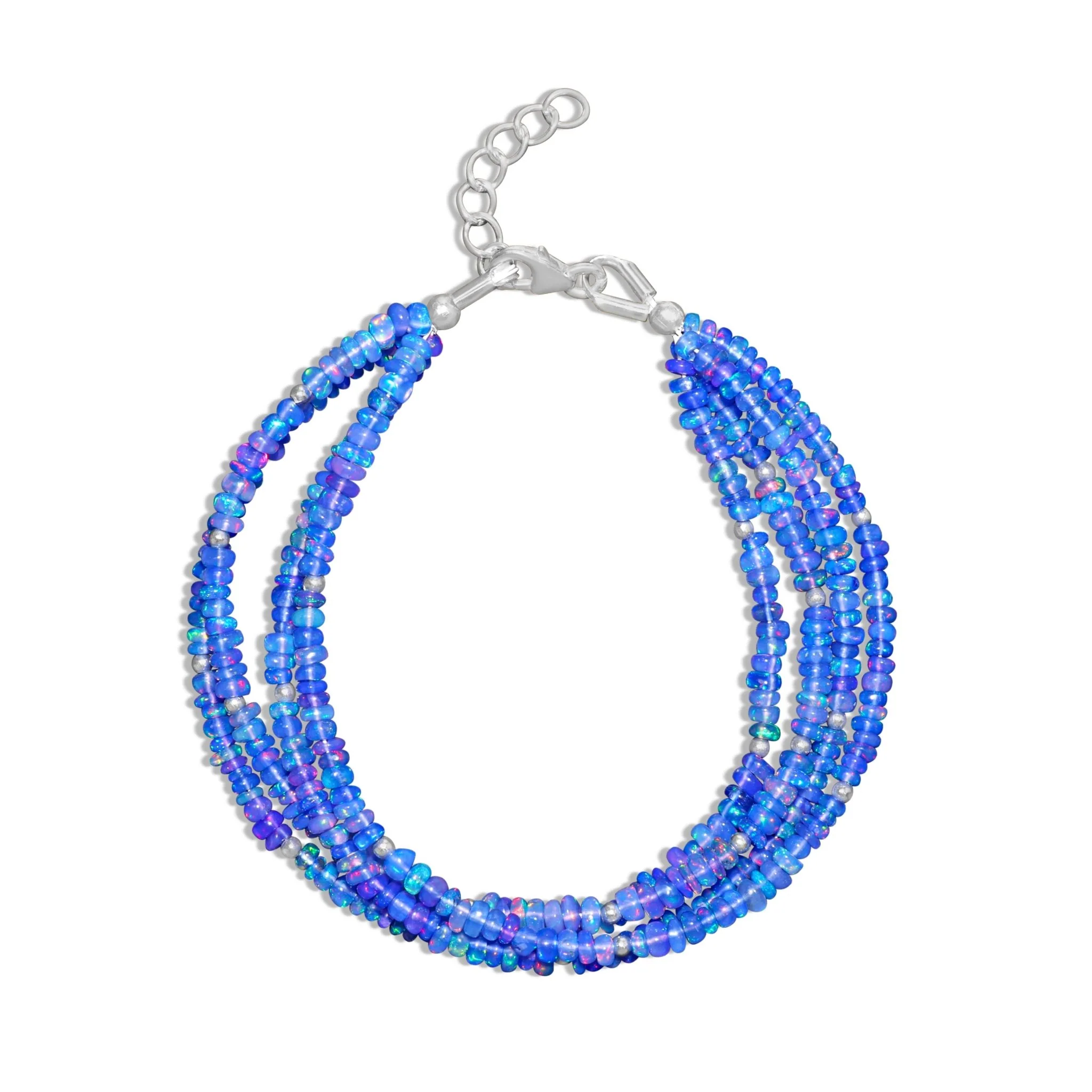 Fire Blue Opal Beaded Four Strand Handmade Bracelet