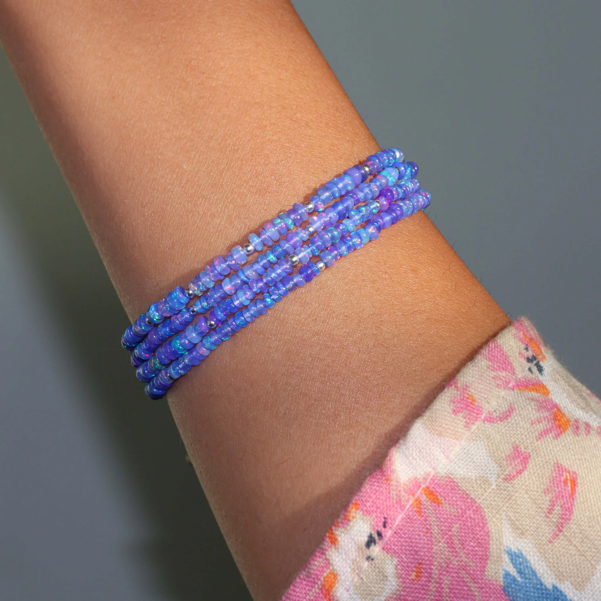 Fire Blue Opal Beaded Four Strand Handmade Bracelet - Image 3
