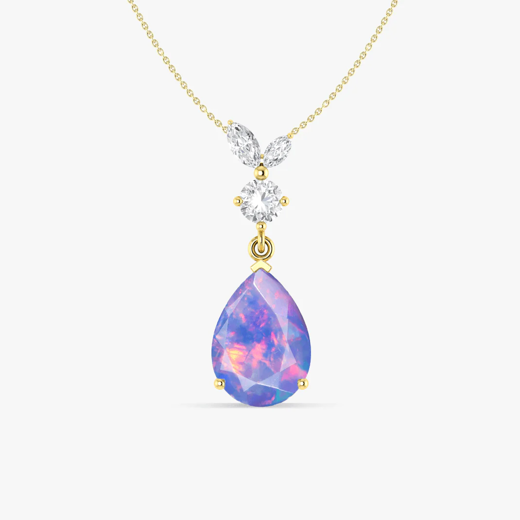 Fire Lavender Opal Pear Gemstone Pendant