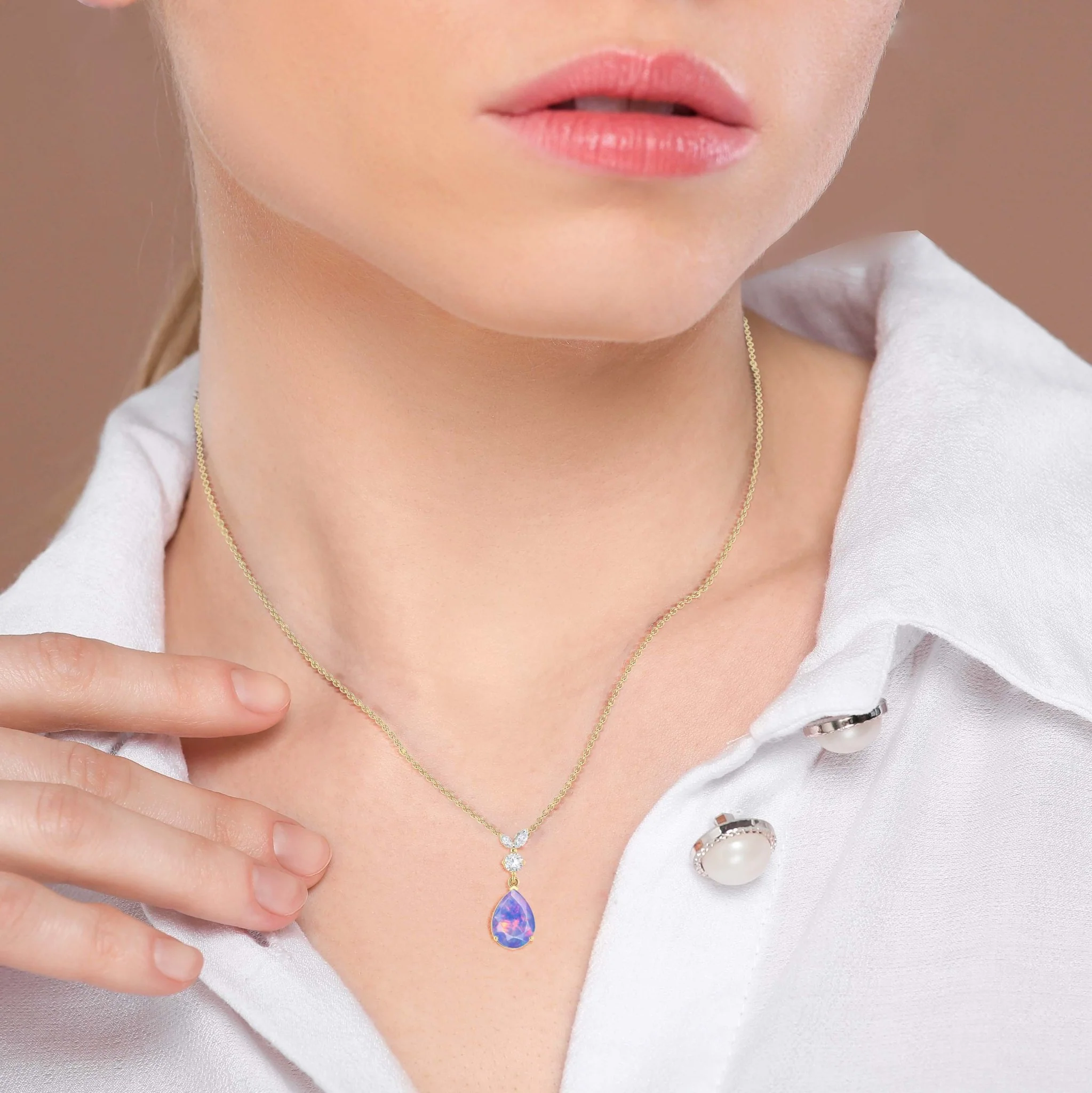 Fire Lavender Opal Pear Gemstone Pendant - Image 4