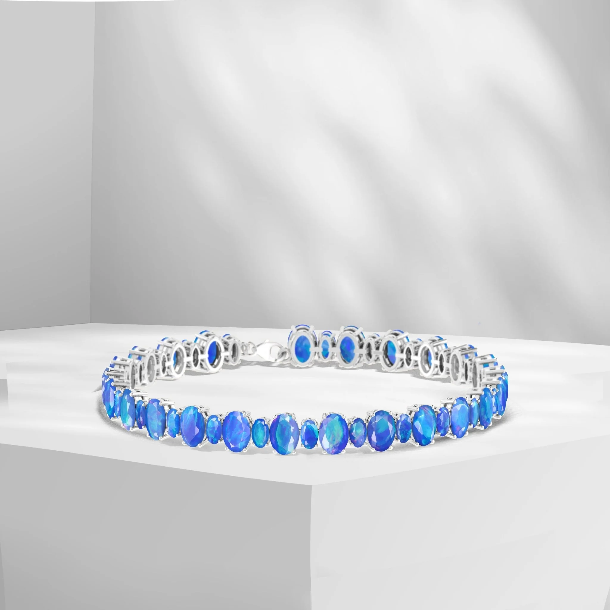 Black Fire Opal Oval Shape Gemstone Bracelet - Image 6
