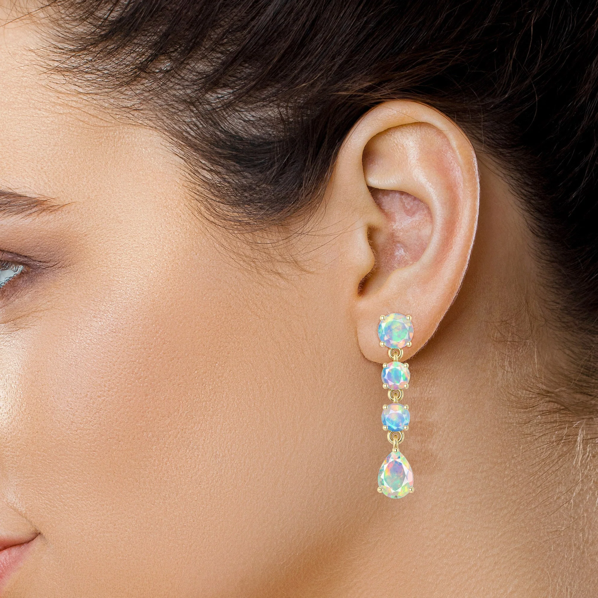 Black Fire Opal Stone Stud Earring - Image 4