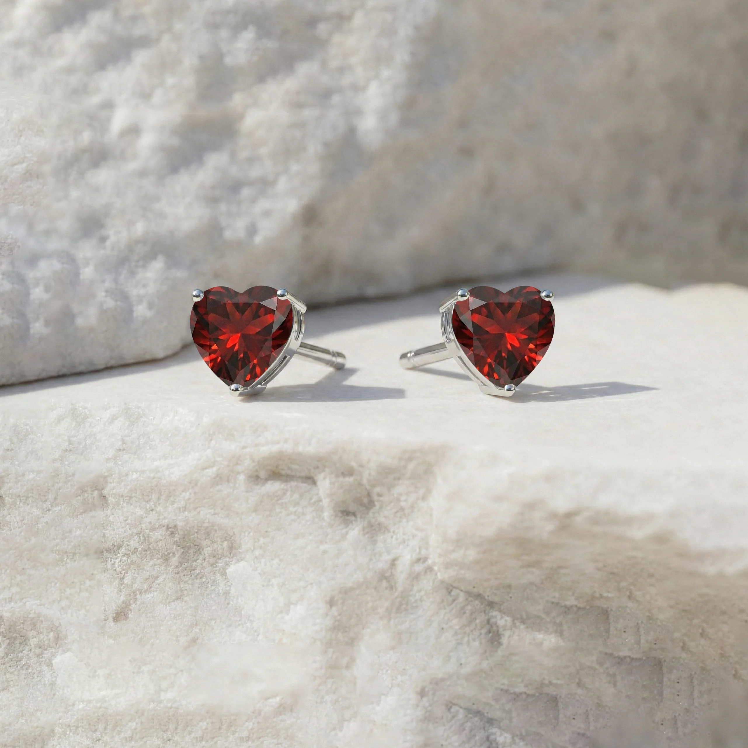 Garnet Heart Stud Earrings in 925 Sterling Silver 5.15ct - Image 3