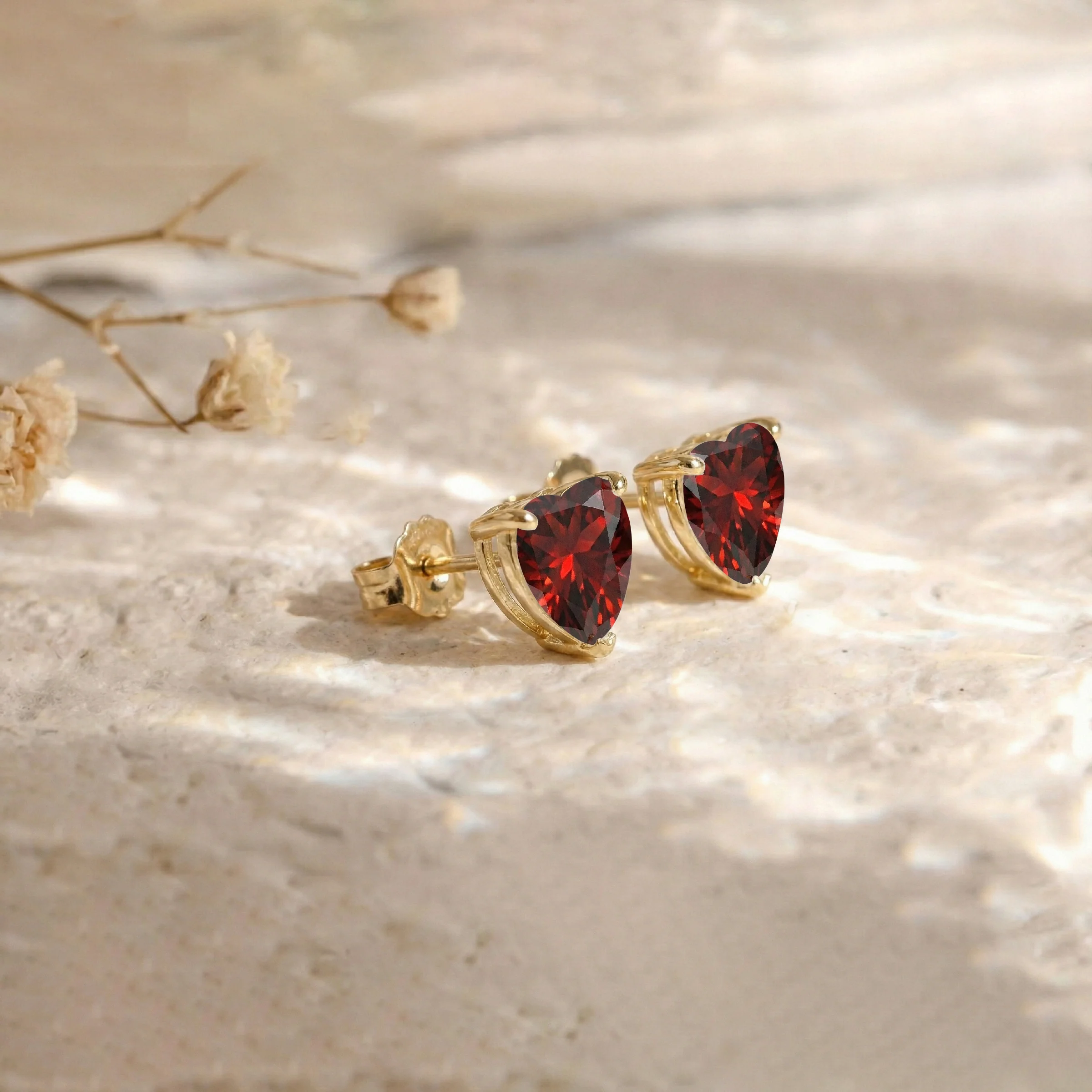 Garnet Heart Stud Earrings in 925 Sterling Silver 5.15ct - Image 4