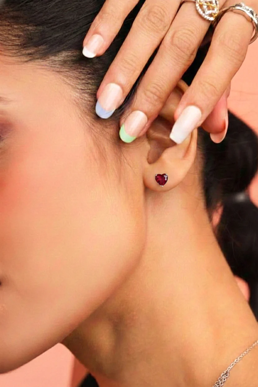 Garnet Heart Stud Earrings in 925 Sterling Silver 5.15ct - Image 9