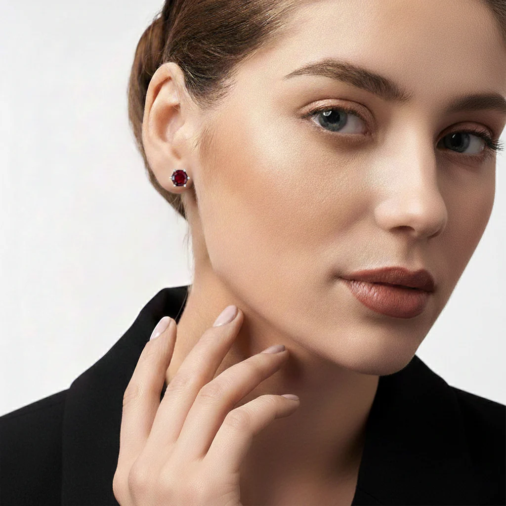 Garnet Hexagon Stud Earring in 925 Sterling Silver 6 MM 2ct - Image 5