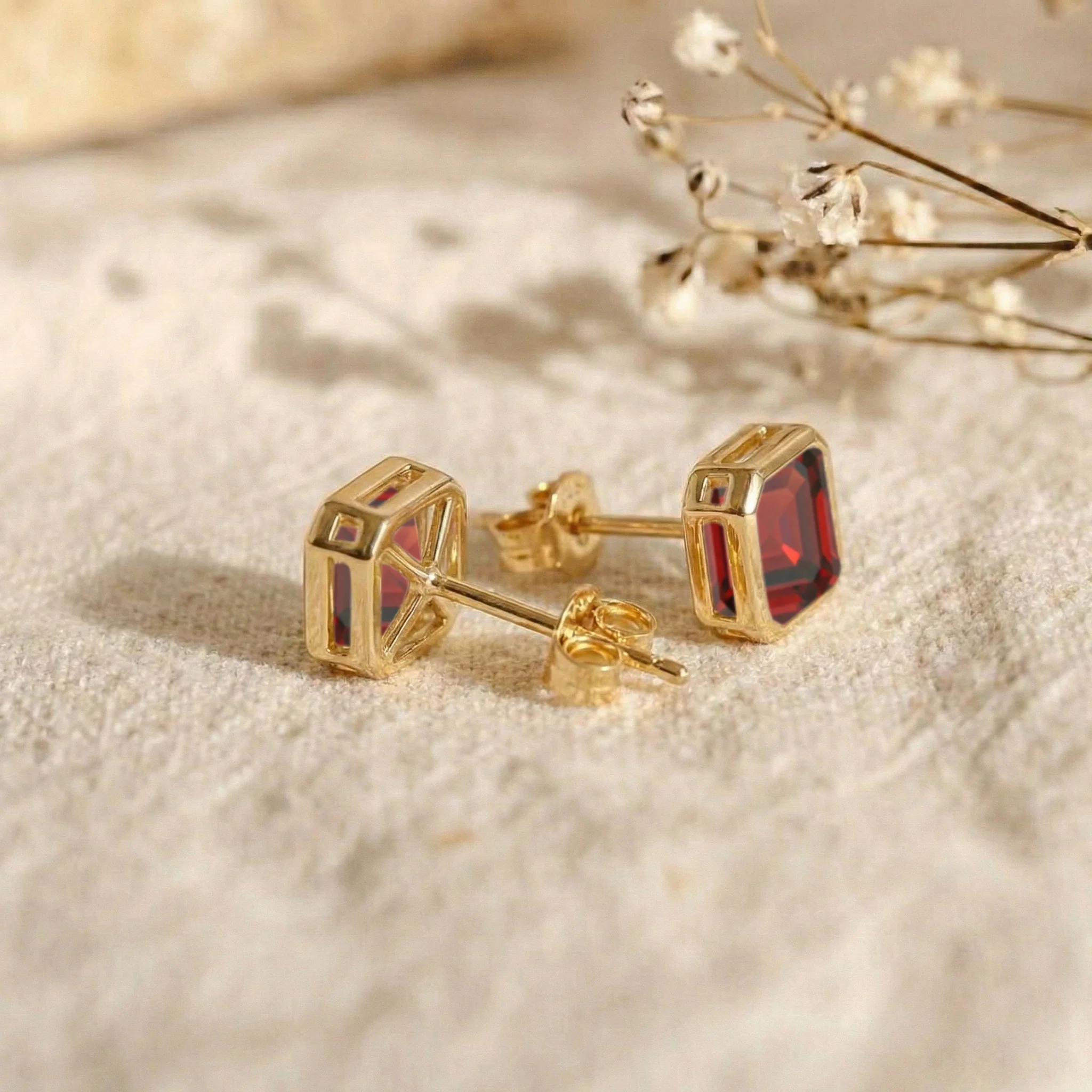 Garnet Octagon Stud Earring in 925 Sterling Silver 6MM 2ct. - Image 10