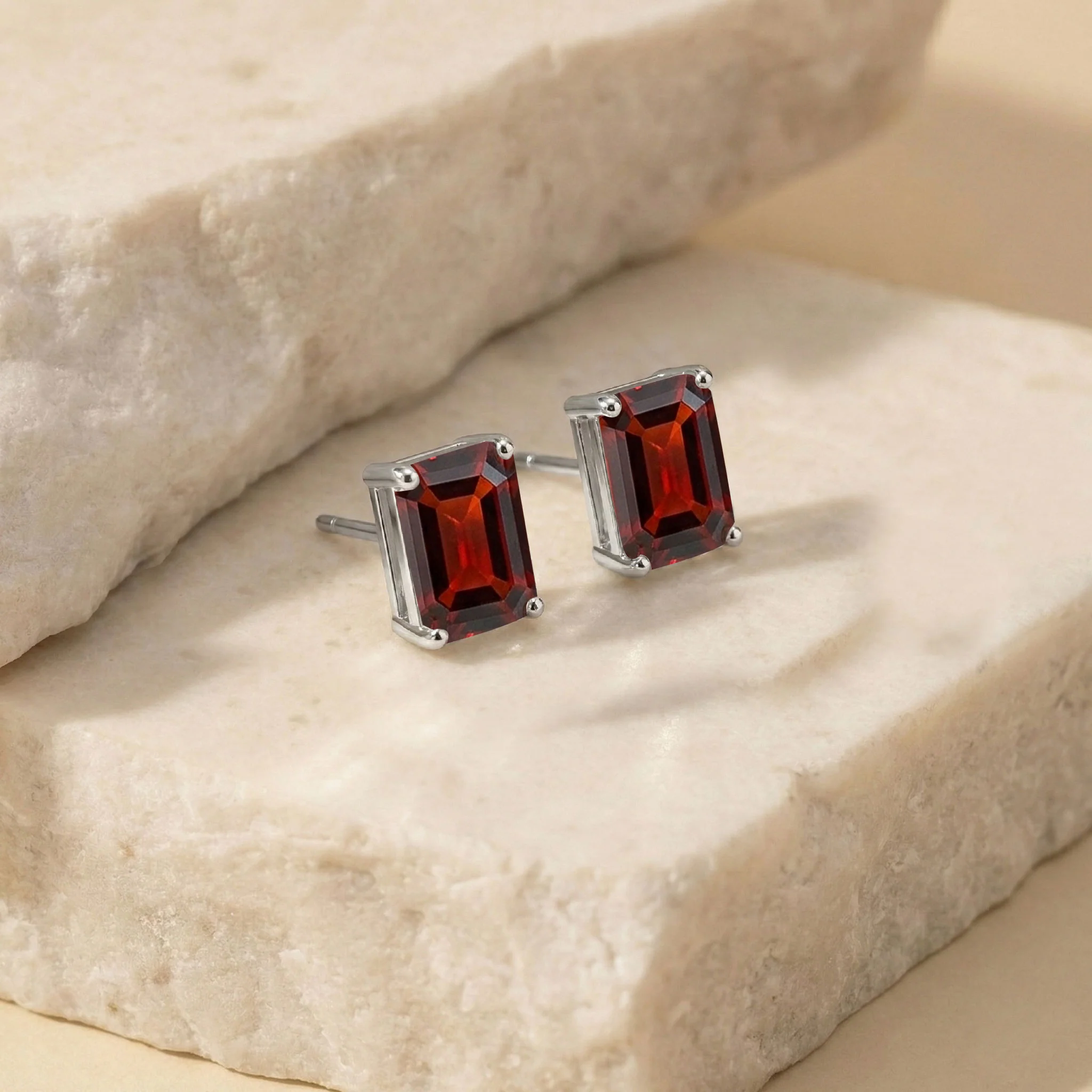 Garnet Octagon Stud Earrings in 925 Sterling Silver 5.35ct - Image 5