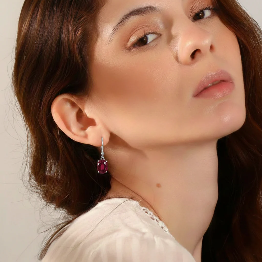 Garnet Oval Dangle Earring in 925 Sterling Silver 8X6 MM 2.4ct - Image 5