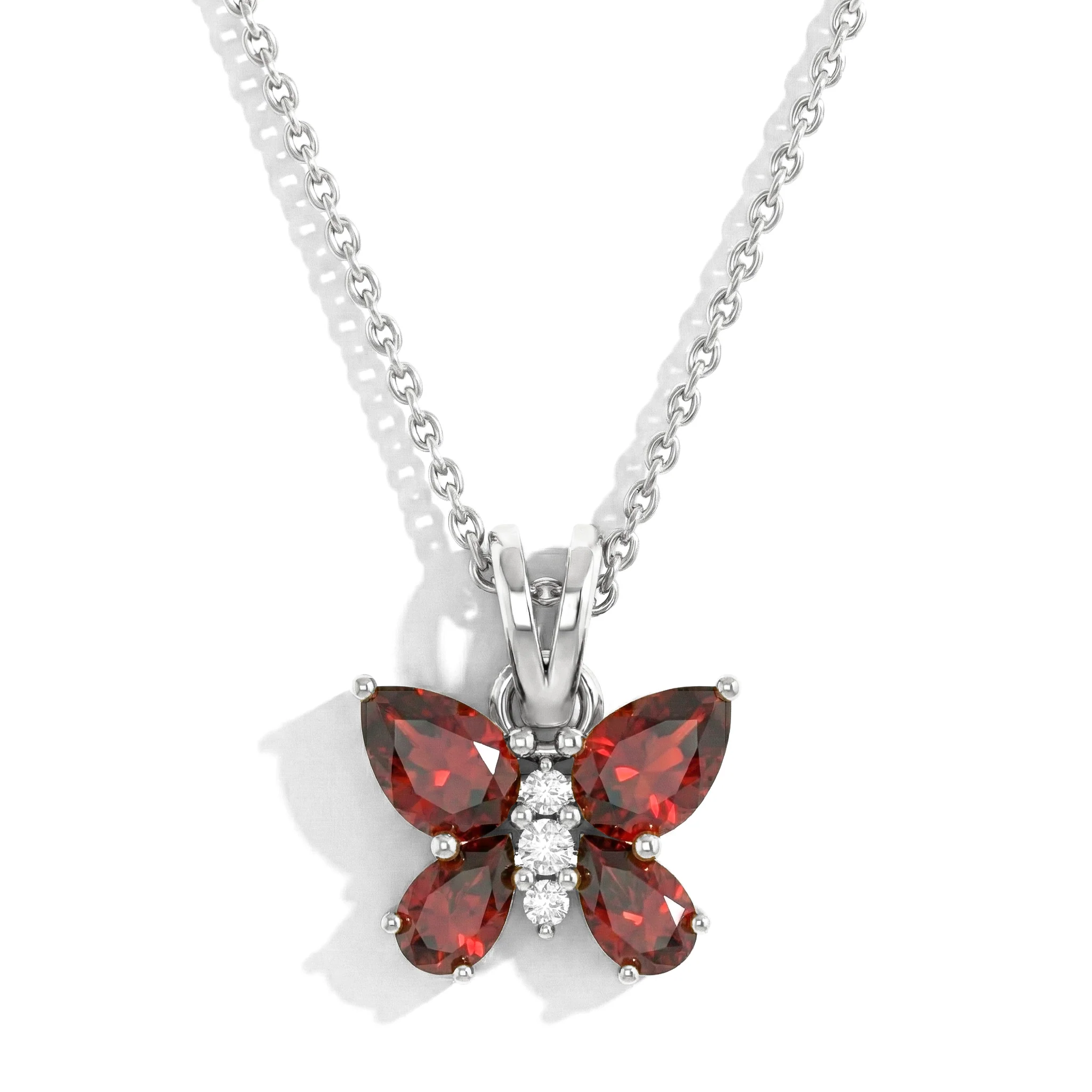 Garnet Pear Butterfly Pendant Necklace in 925 Sterling Silver 2ct