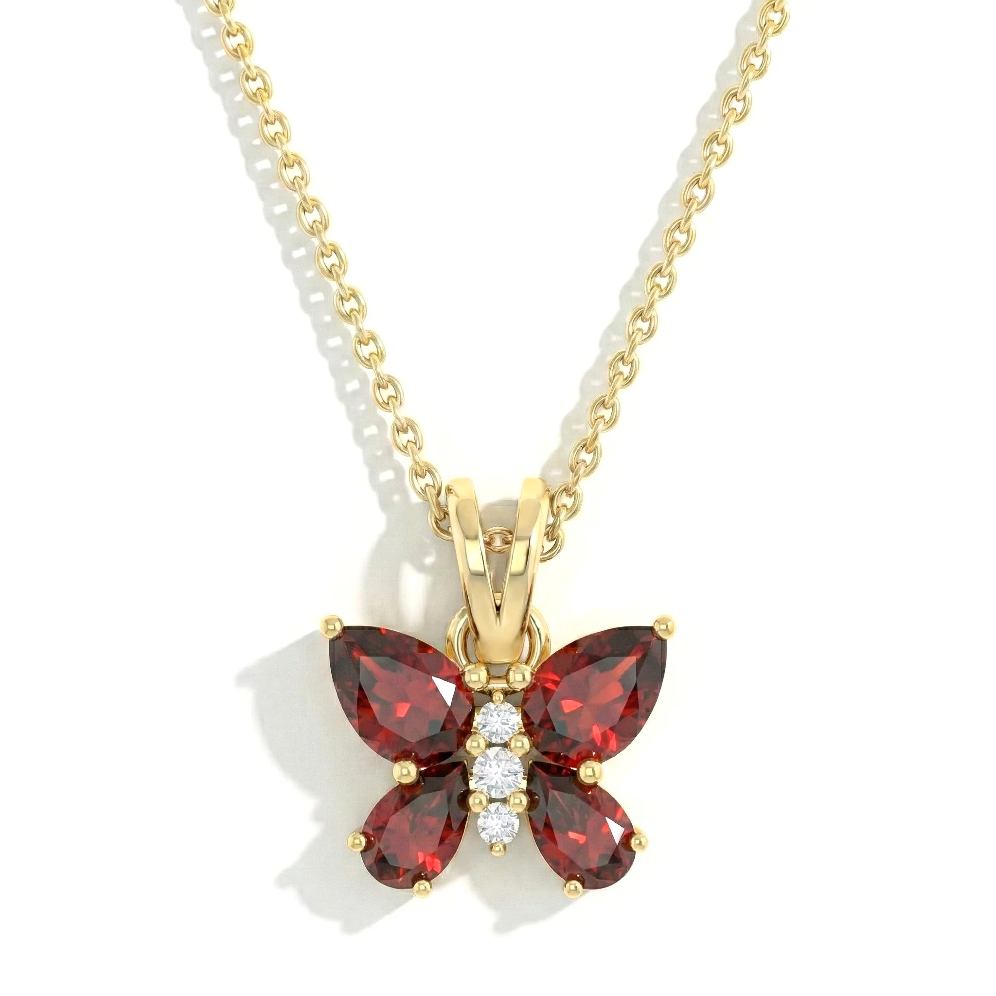 Garnet Pear Butterfly Pendant Necklace in 925 Sterling Silver 2ct - Image 2
