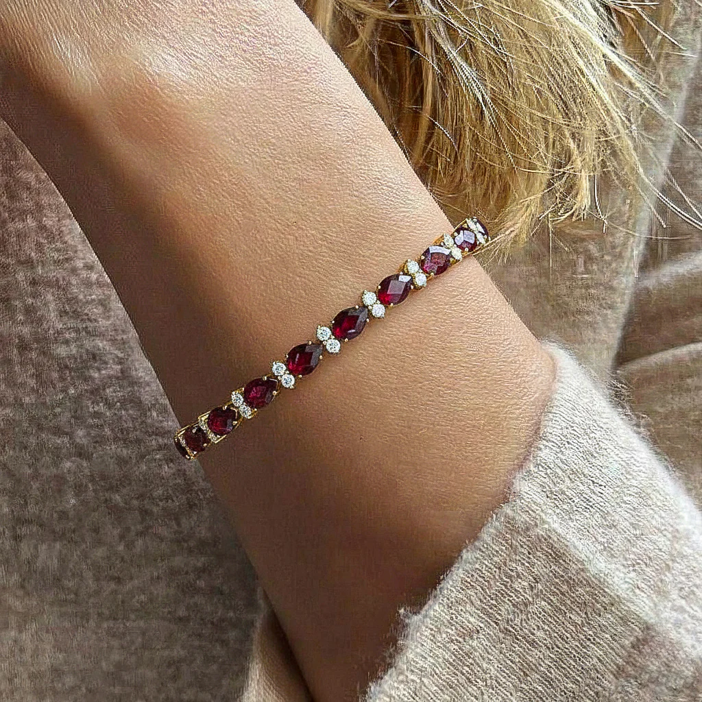 Garnet Pear & Round Bracelet 7x5 MM & 2.5 MM 18.9 Ct Deep Red Beauty - Image 7